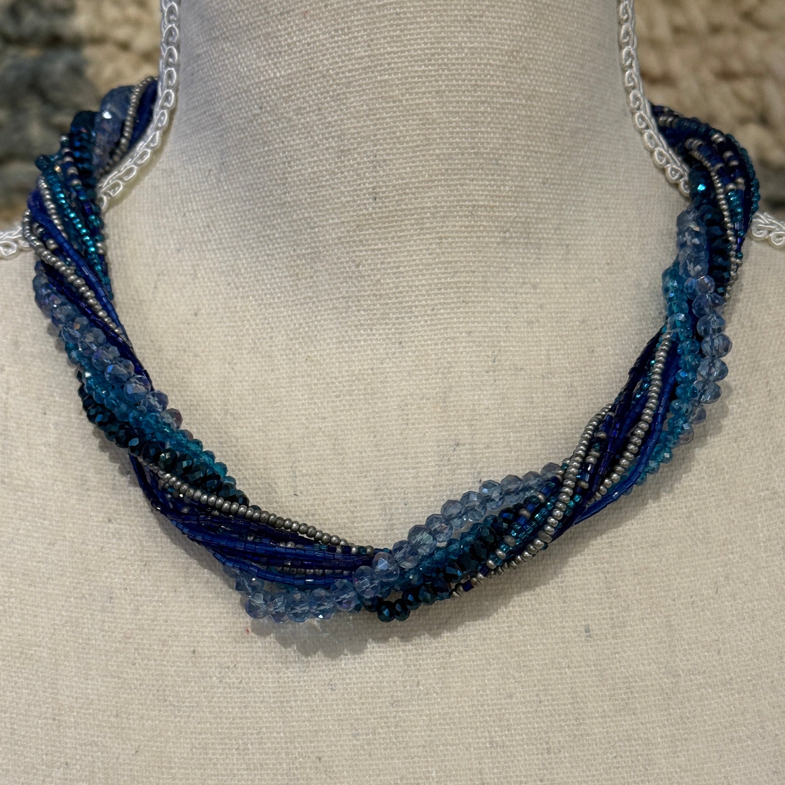 Handmade 12 Strand Deep Blues Beaded Necklace Guatemala