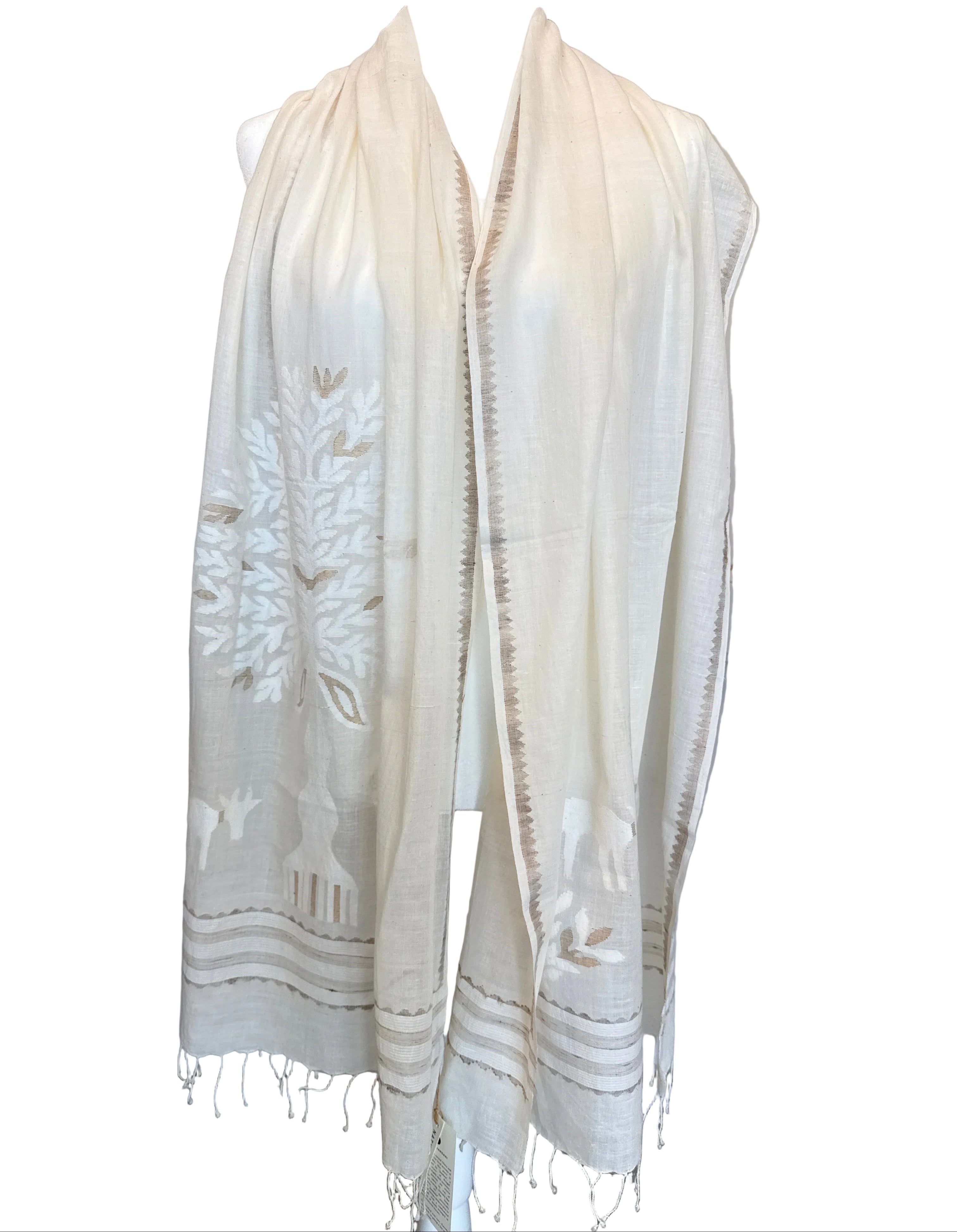 Handwoven Jamdani Khadi Cotton Tree Scarf India