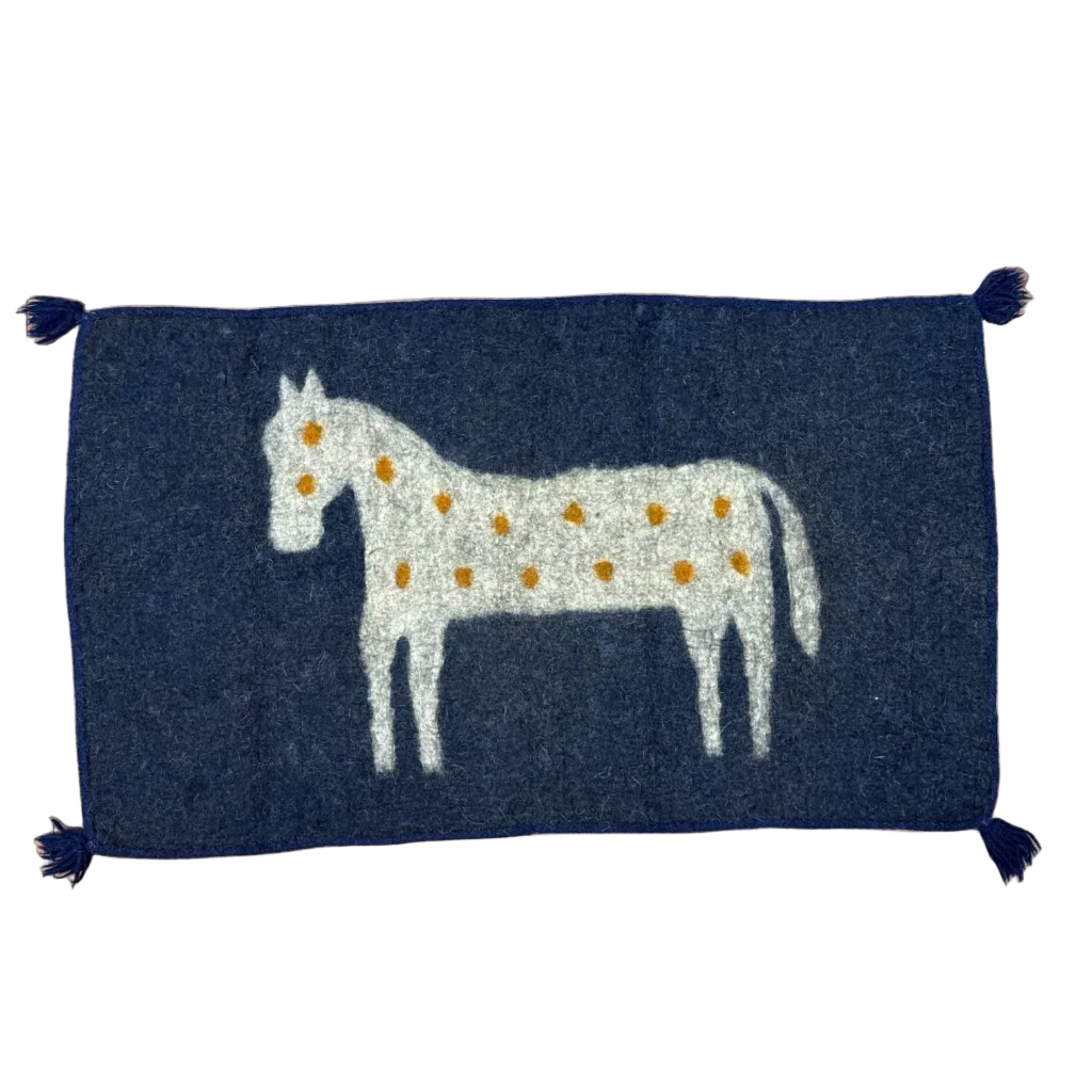 Handmade Wool Felt Pony Blue Rug Afghanistan (30x48)