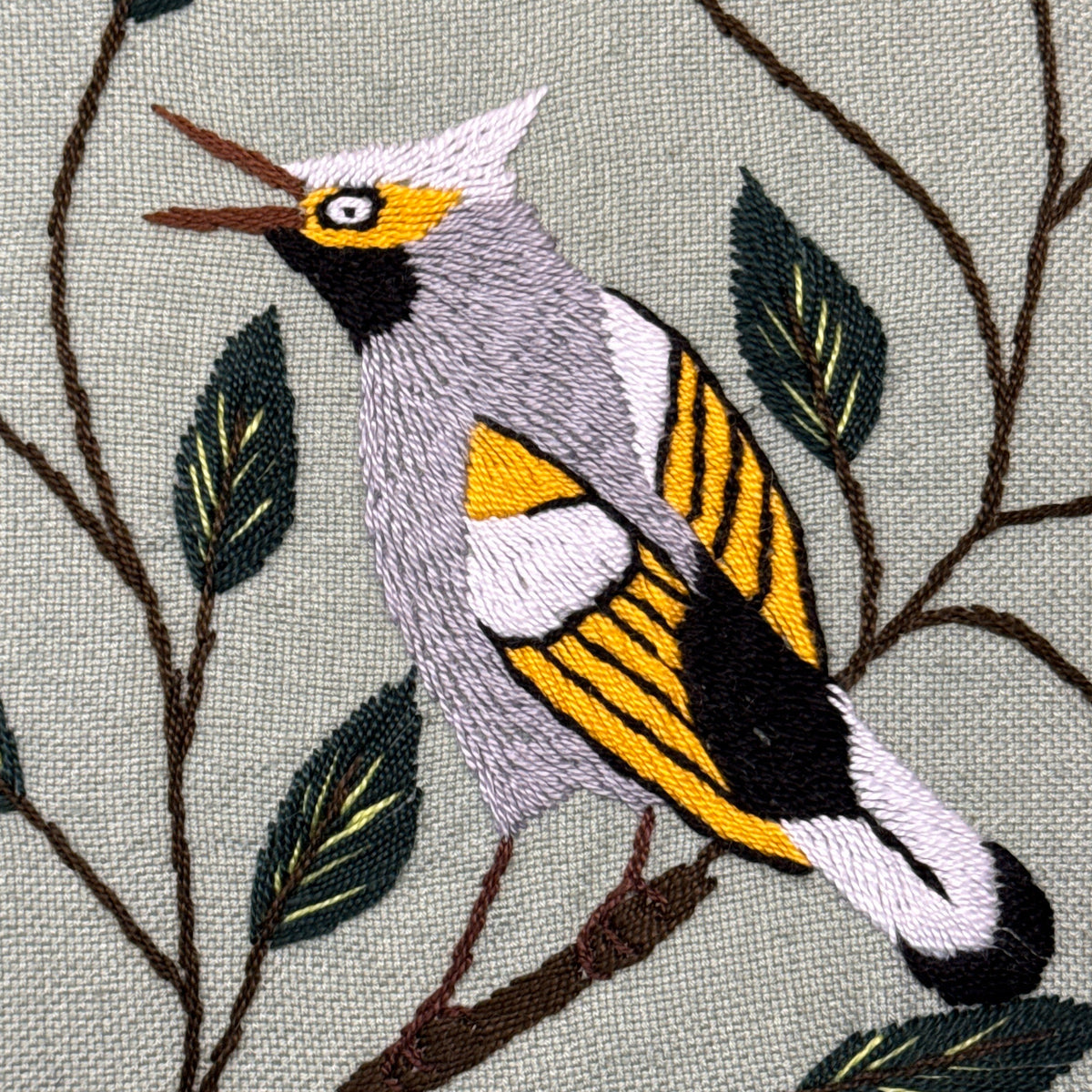 Embroidered Sage Bird Pillow Guatemala (18 x 18)