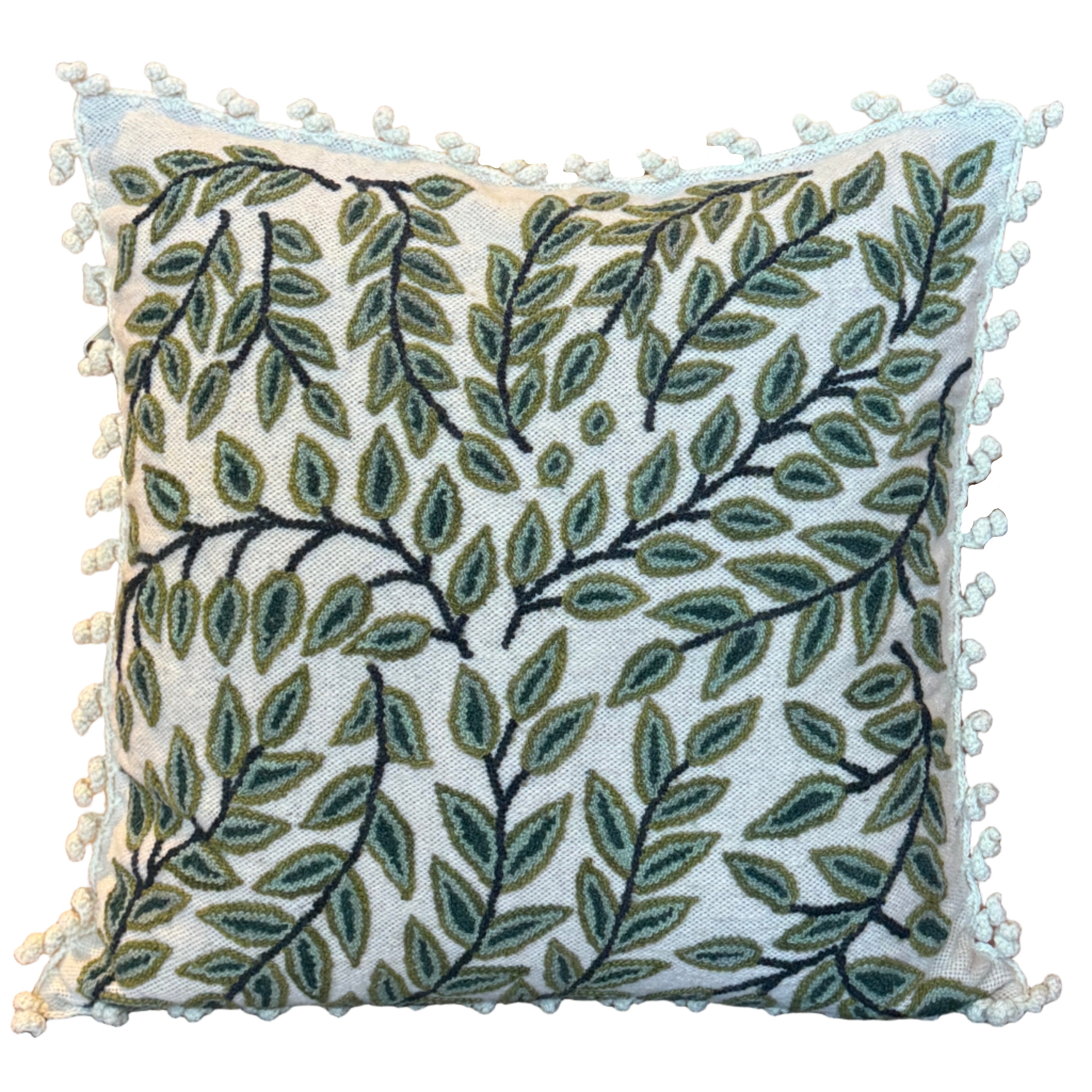 Embroidered Mint Wool Pillow Peru (18x18)