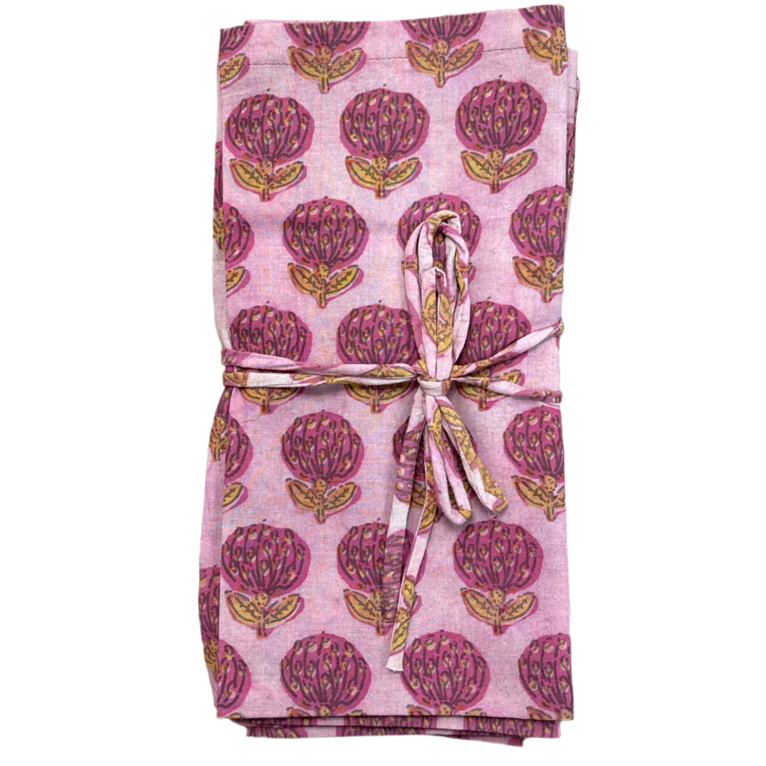 Hand Block Printed Pink Napkins India Set of 4 (20")