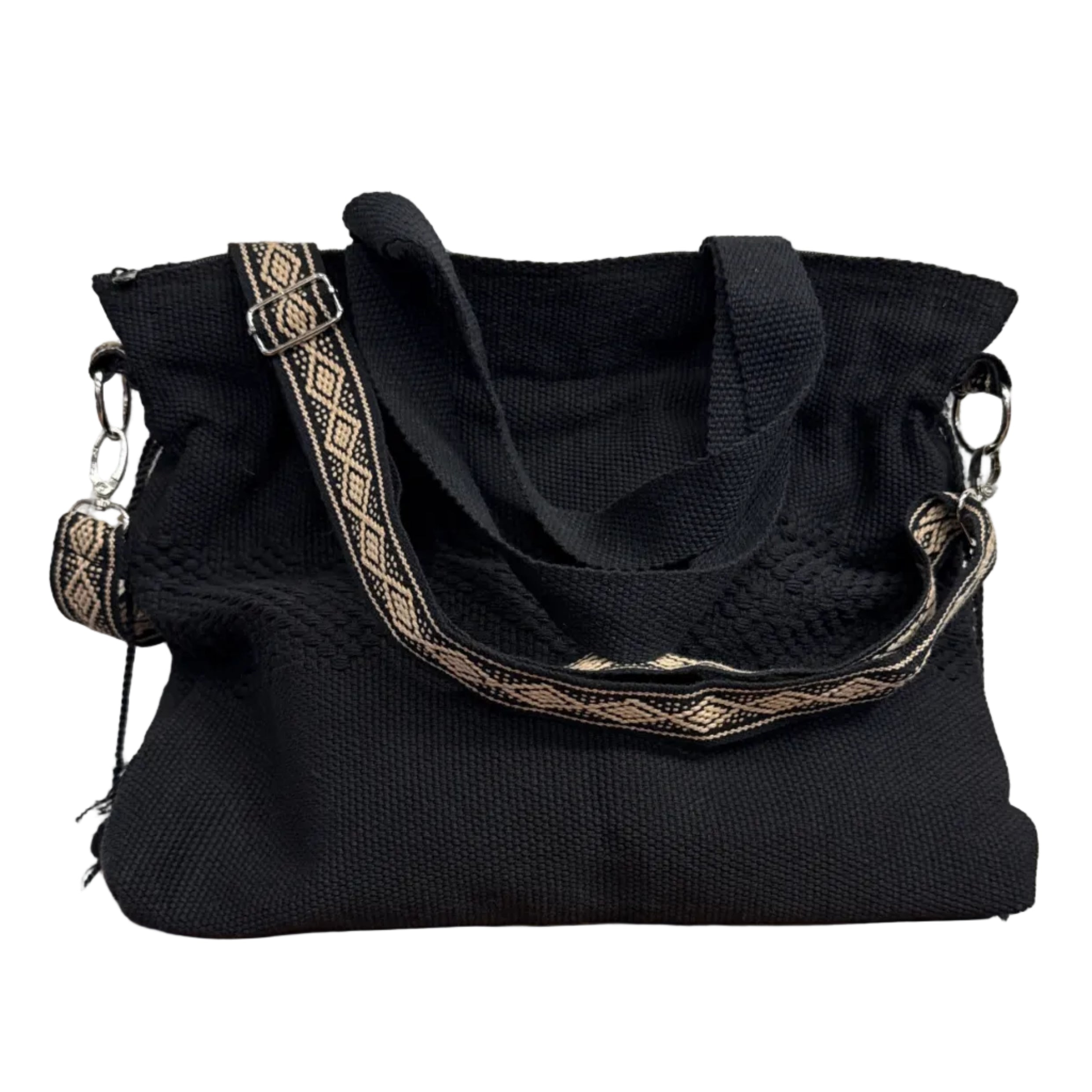 Handwoven Jalieza Cotton Black Satchel Mexico