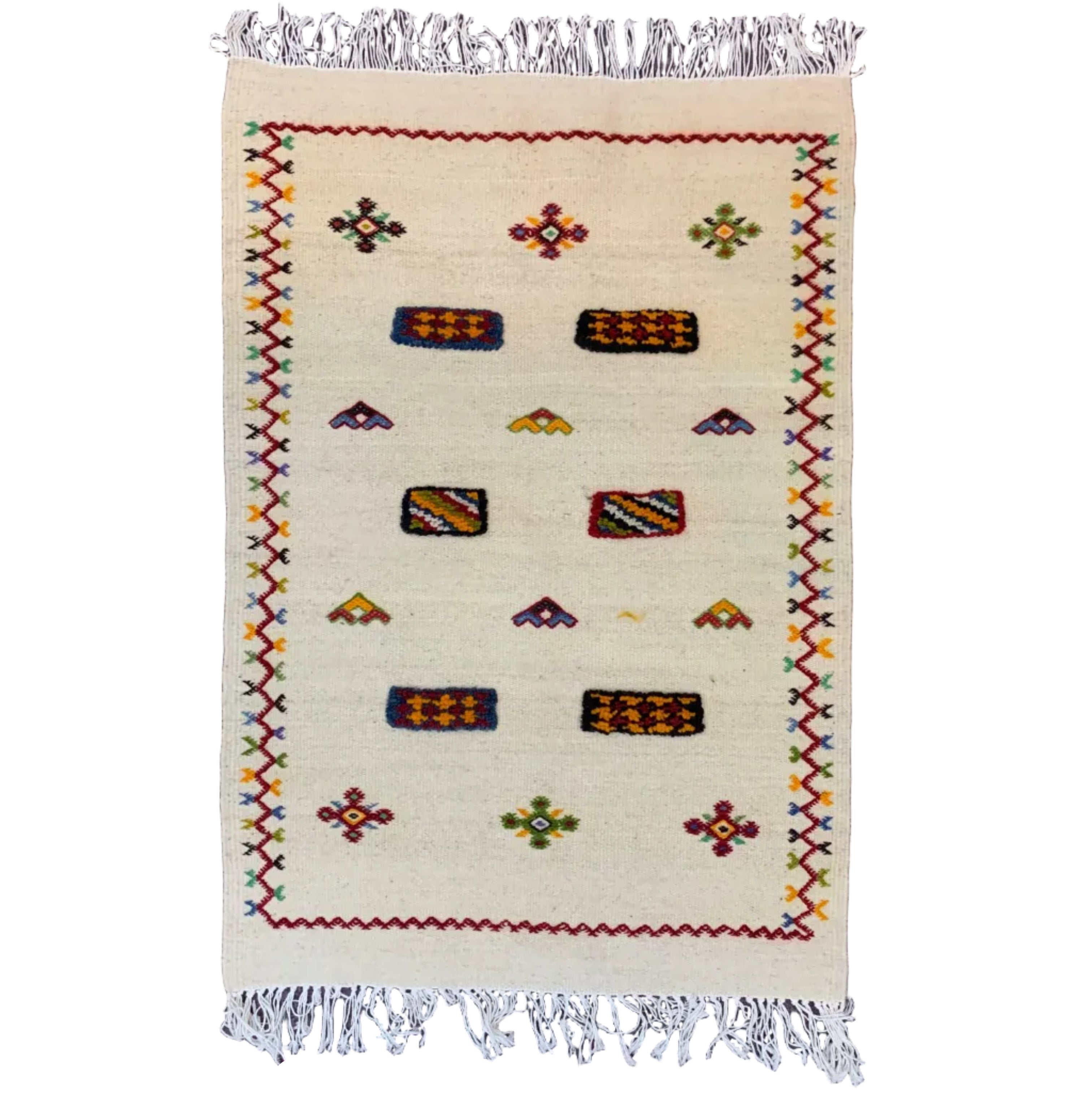 Handwoven Small Akhnif Cream Wool Rug