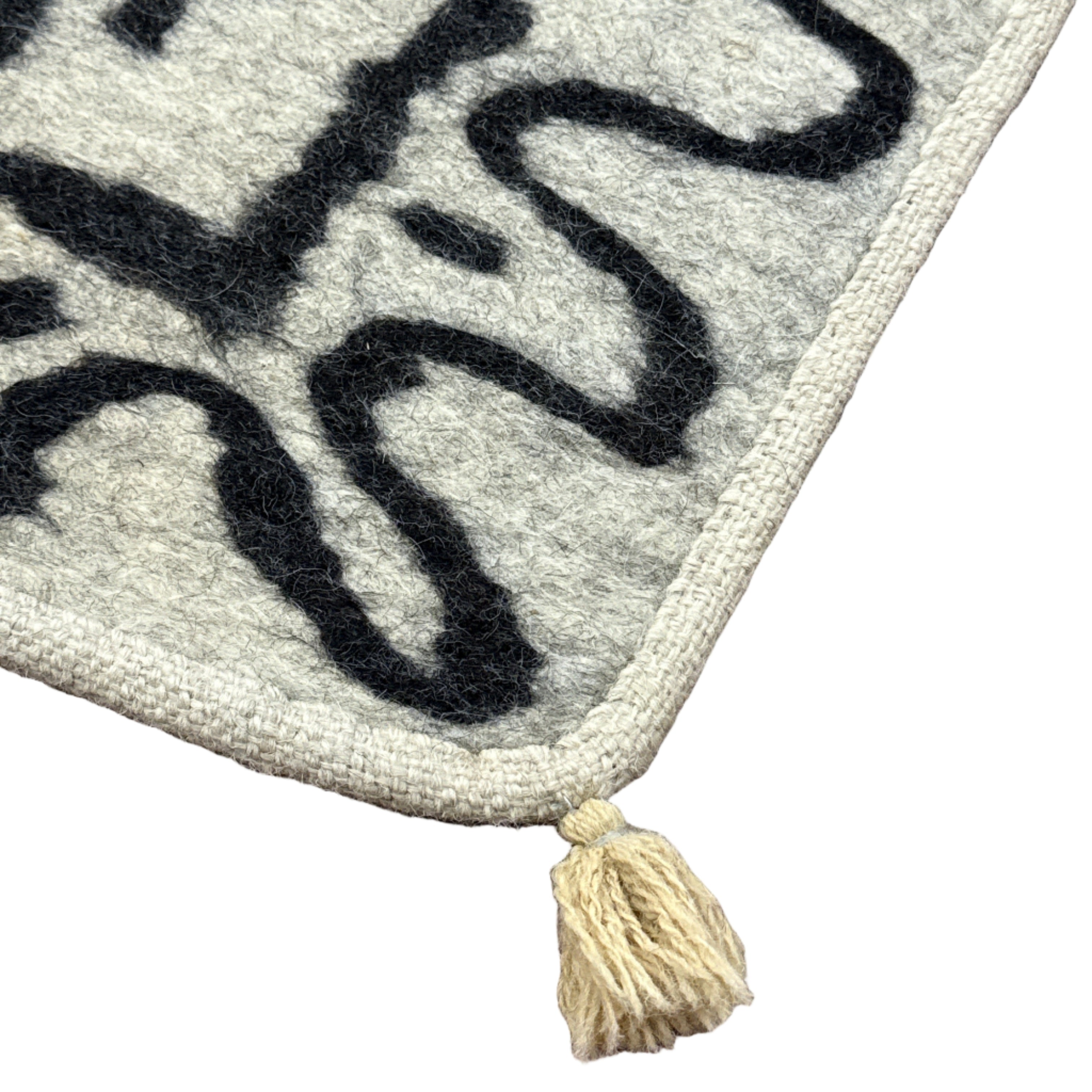 Handmade Wool Felt Charcoal Flowers Rug Afghanistan (30x48)