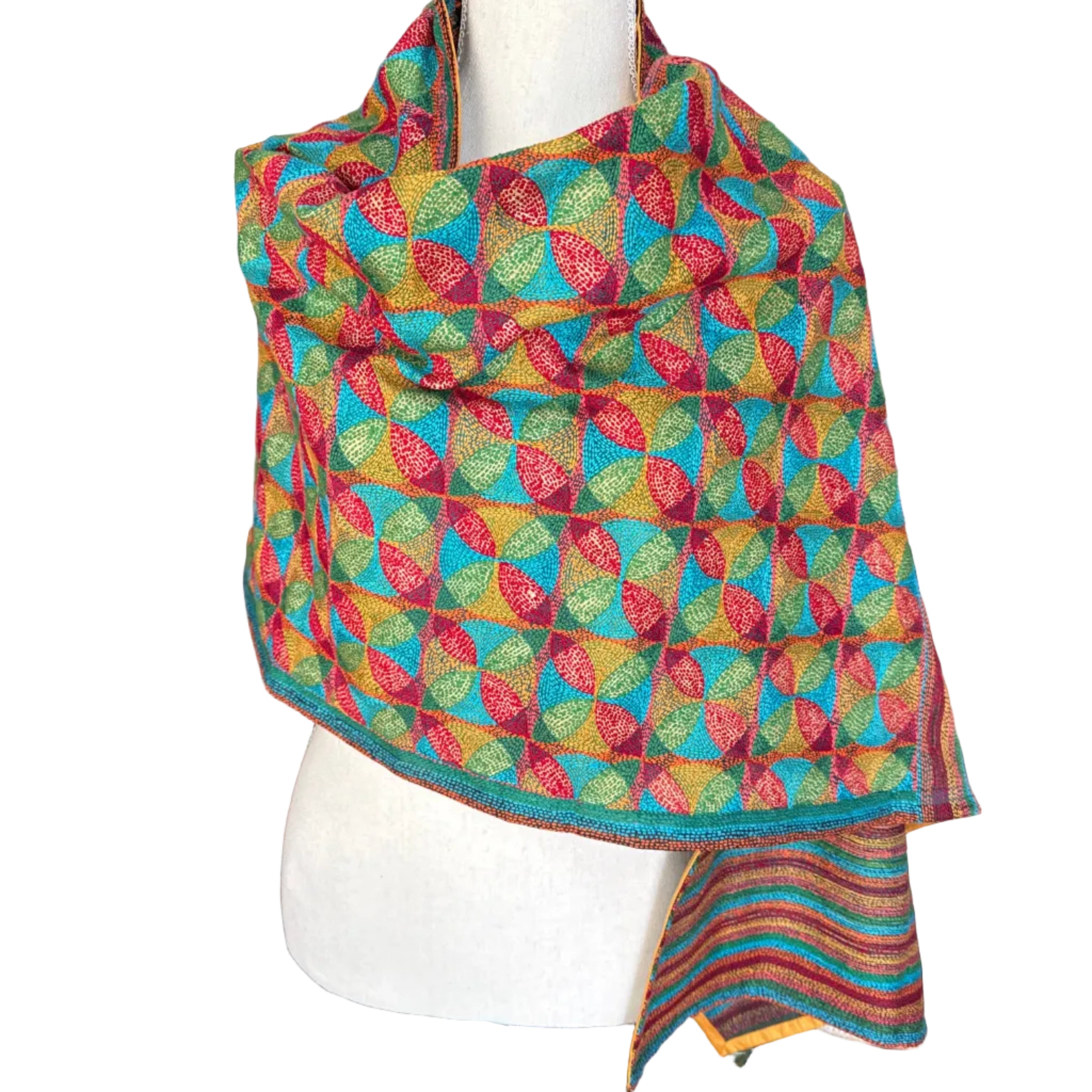 Kantha Stitched Green Prantik Scarf India