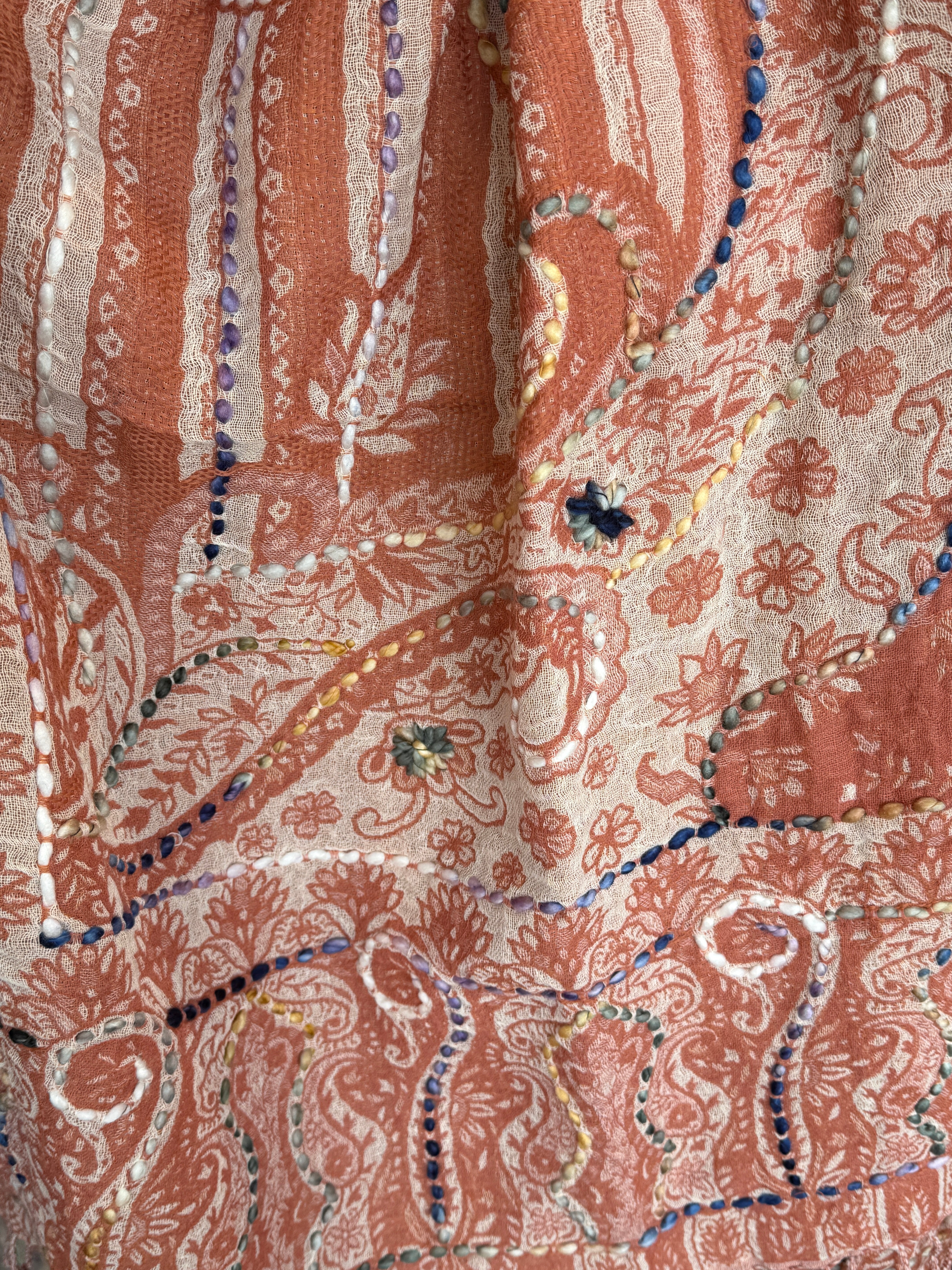 Woven & Hand Embroidered Pink Wool Shawl