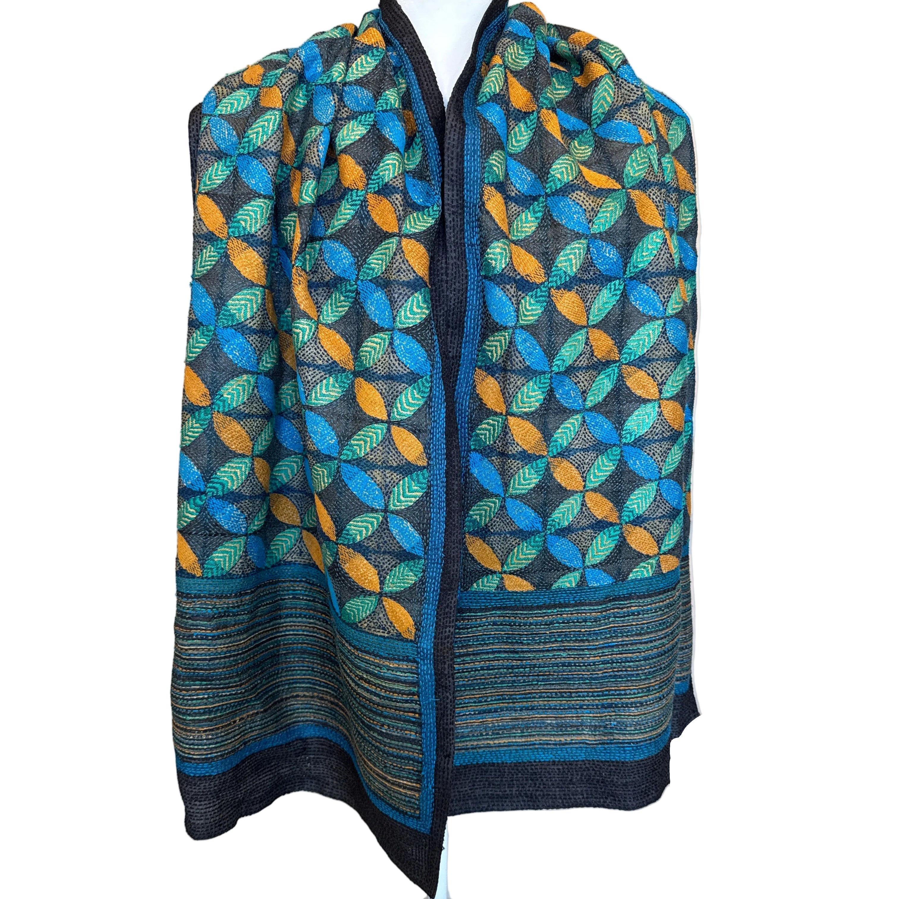 Silk Kantha Stitched Prantik Nakshi Scarf India