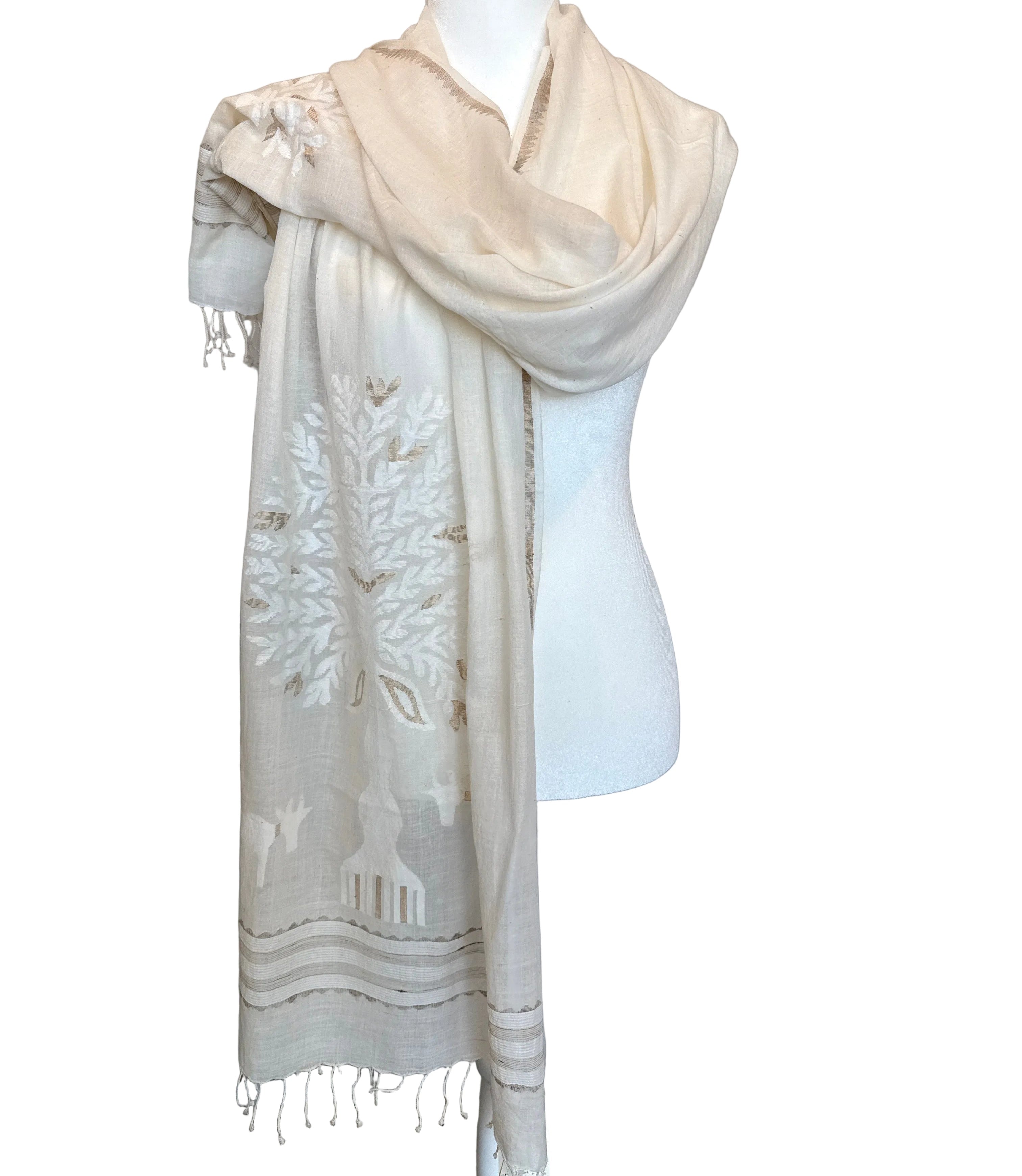 Handwoven Jamdani Khadi Cotton Tree Scarf India