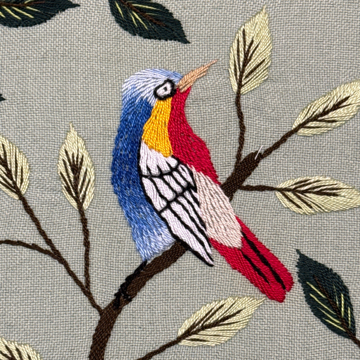 Embroidered Sage Bird Pillow Guatemala (18 x 18)