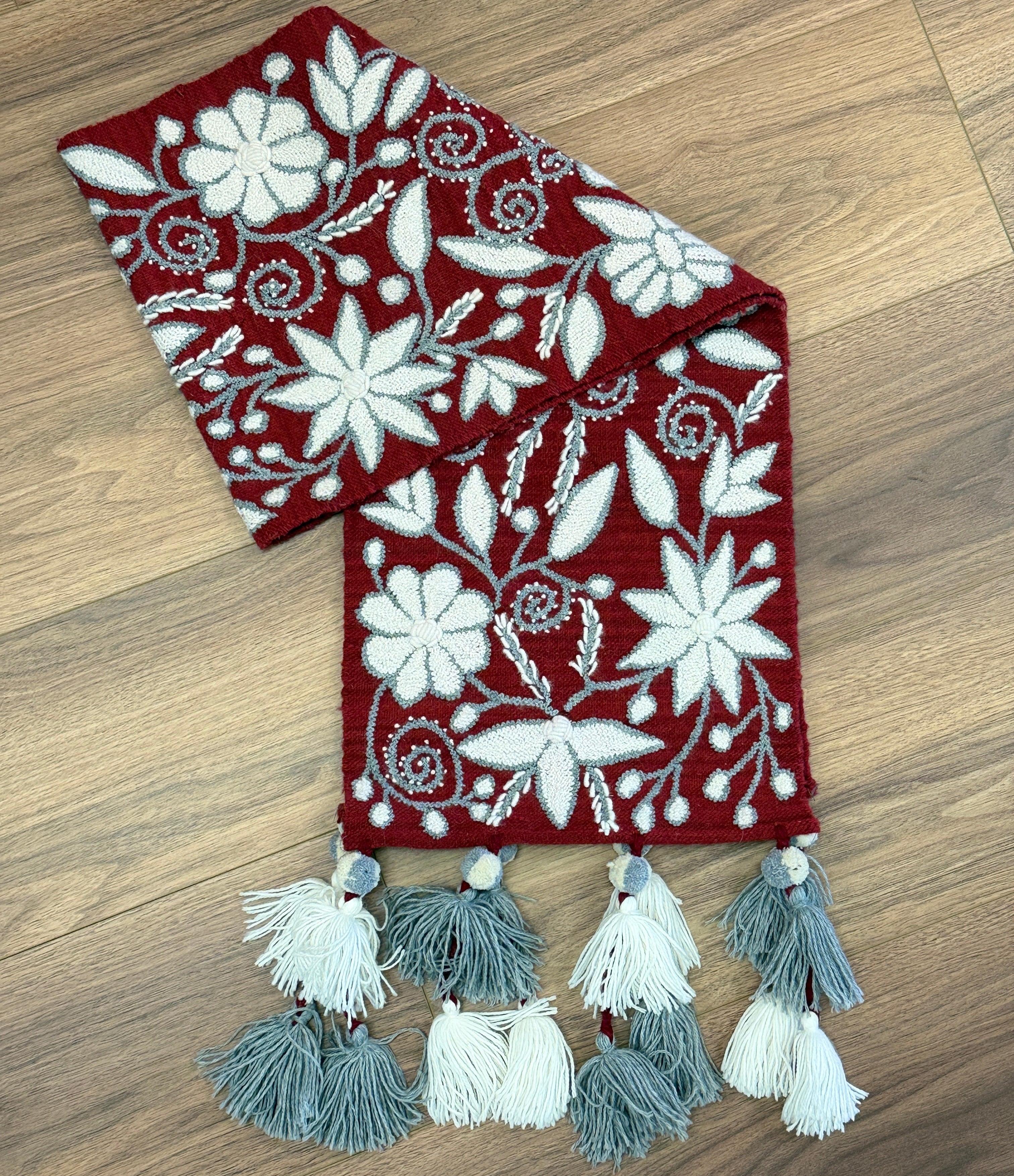 Embroidered Red Wool Table Runner Peru