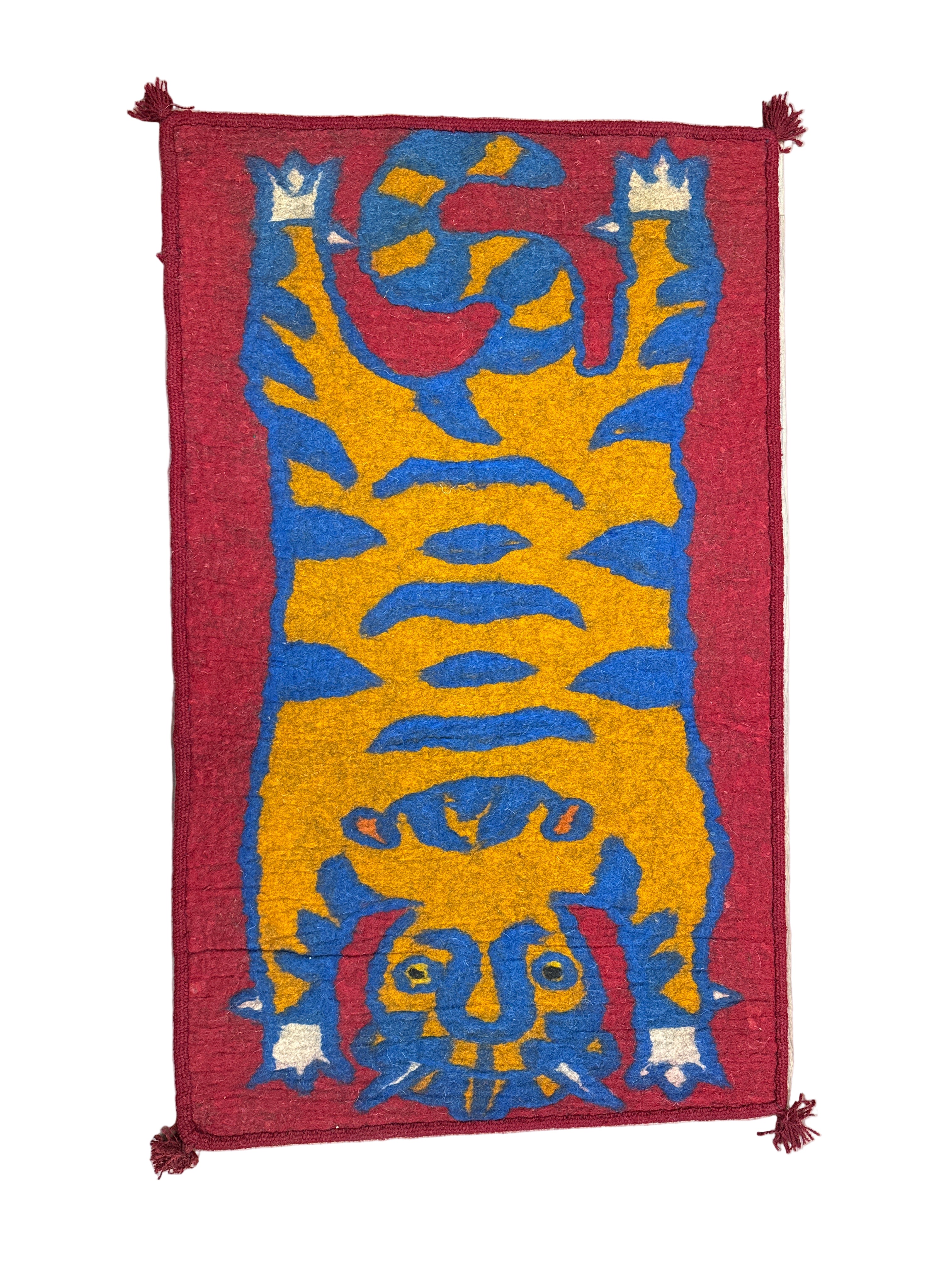 Handmade Wool Felt Orange Tiger Rug Afghanistan (30x48)