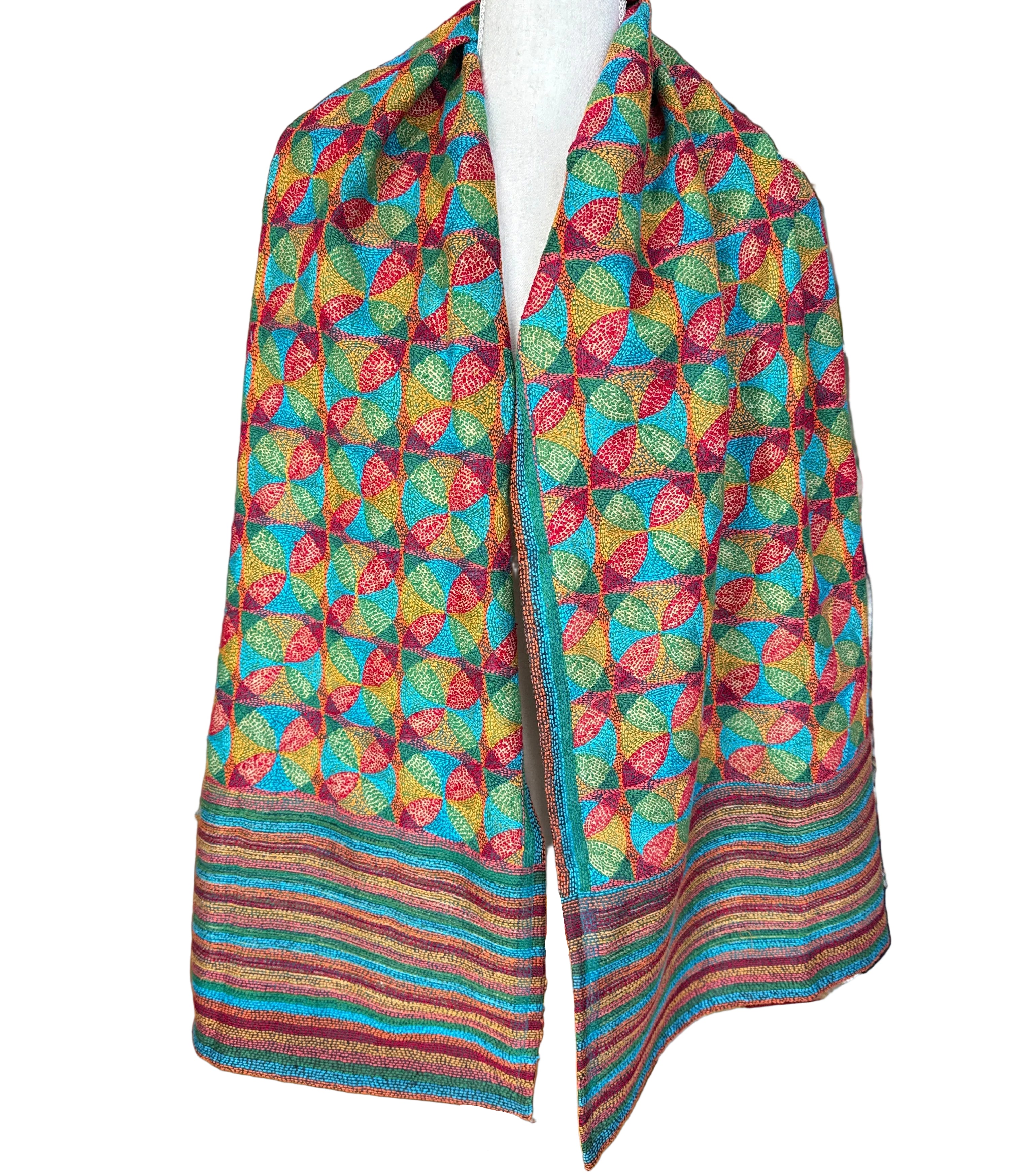 Kantha Stitched Green Prantik Scarf India
