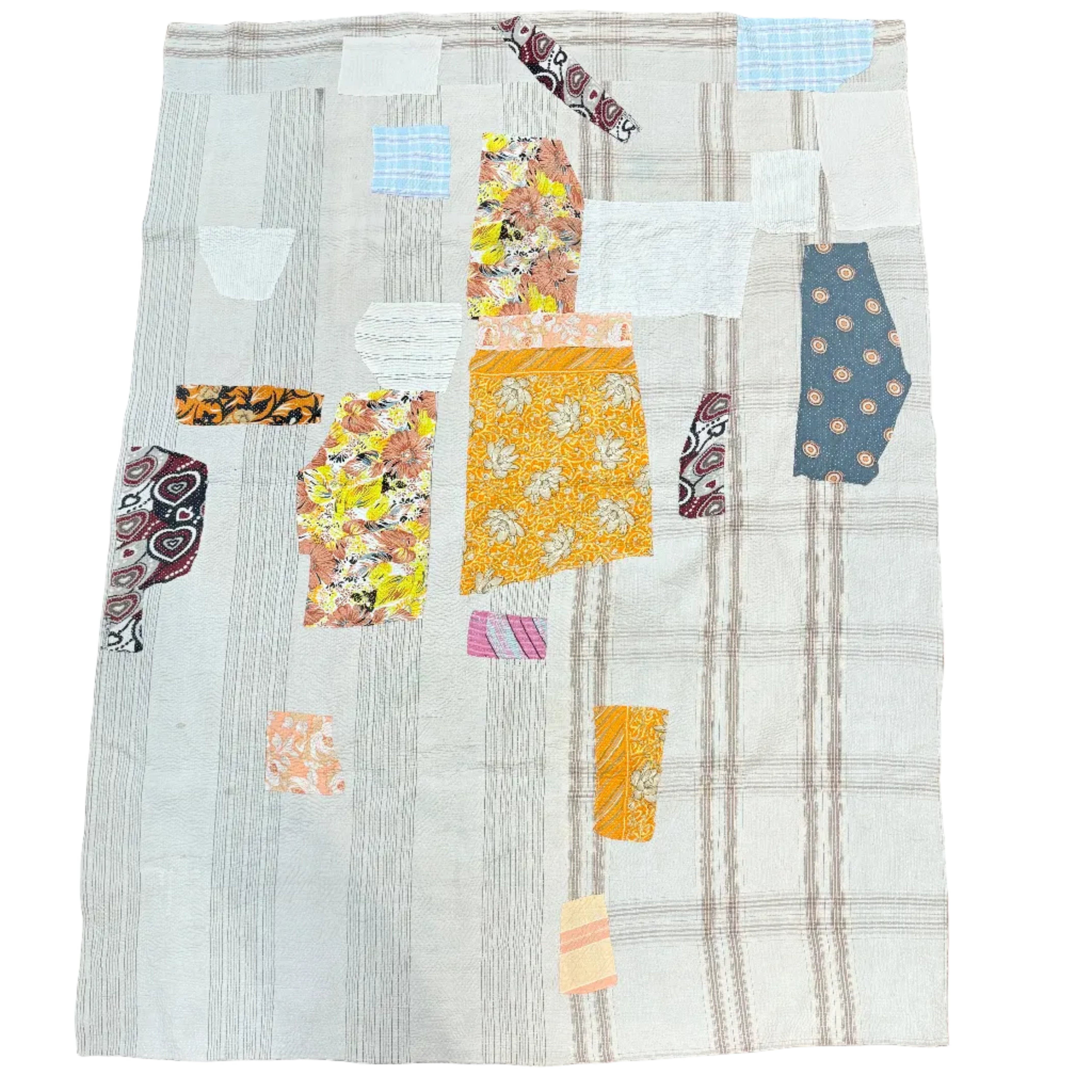 Handmade Orange Kantha Patchwork Quilt India