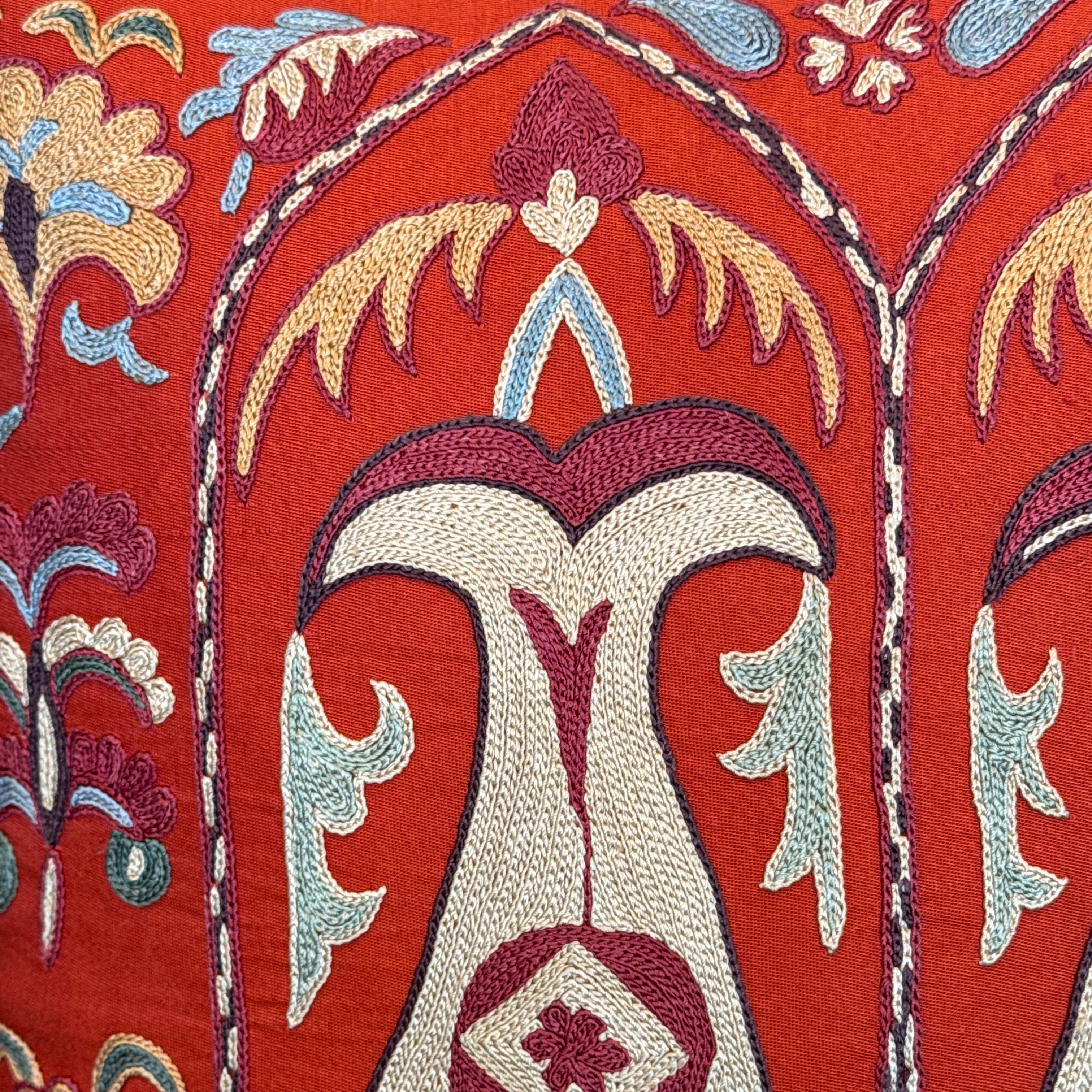 Hand Embroidered Suzani Twin Sisters Pillow Uzbekistan (19x19)