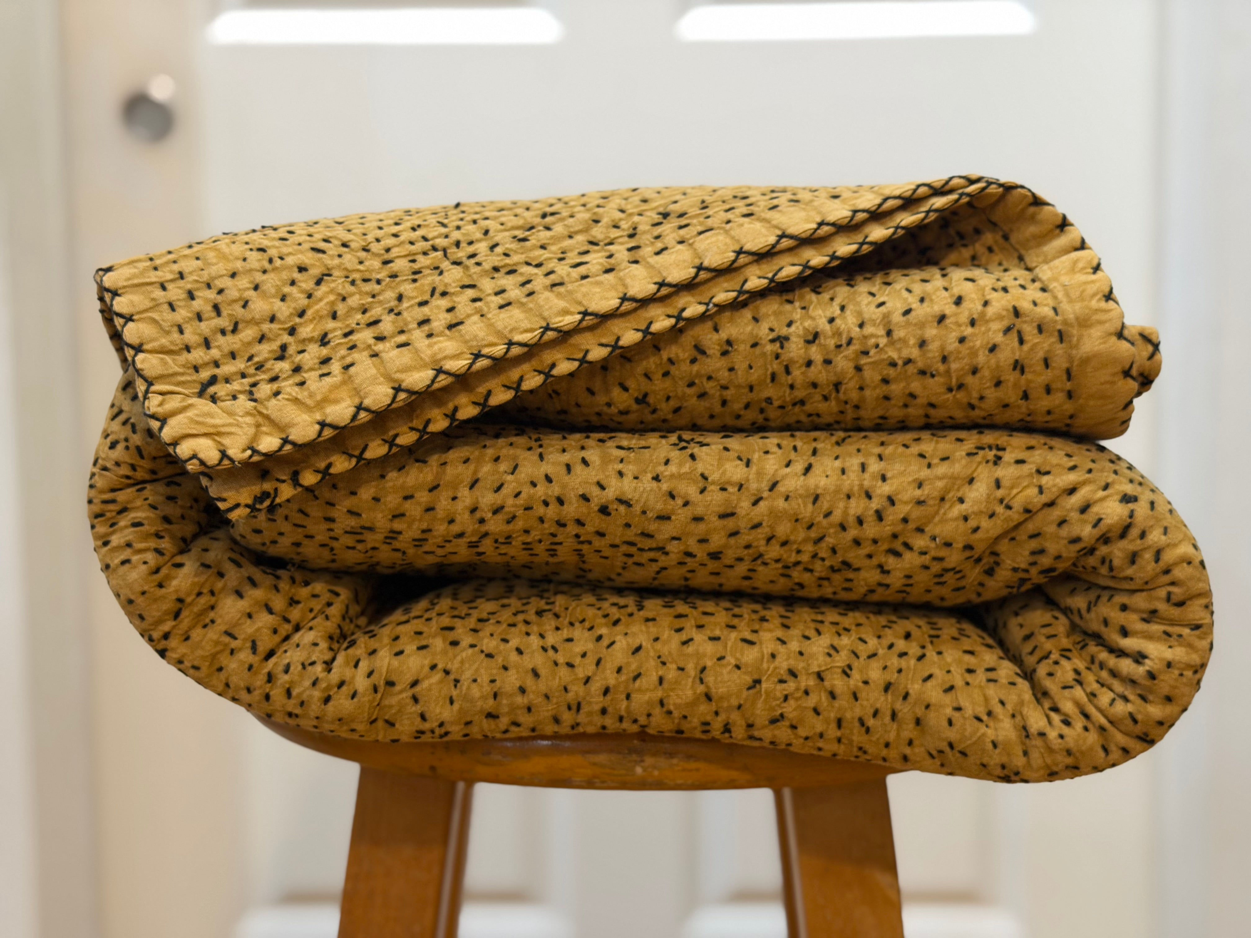 Hand Stitched Warm Sand Cotton Queen Quilt India