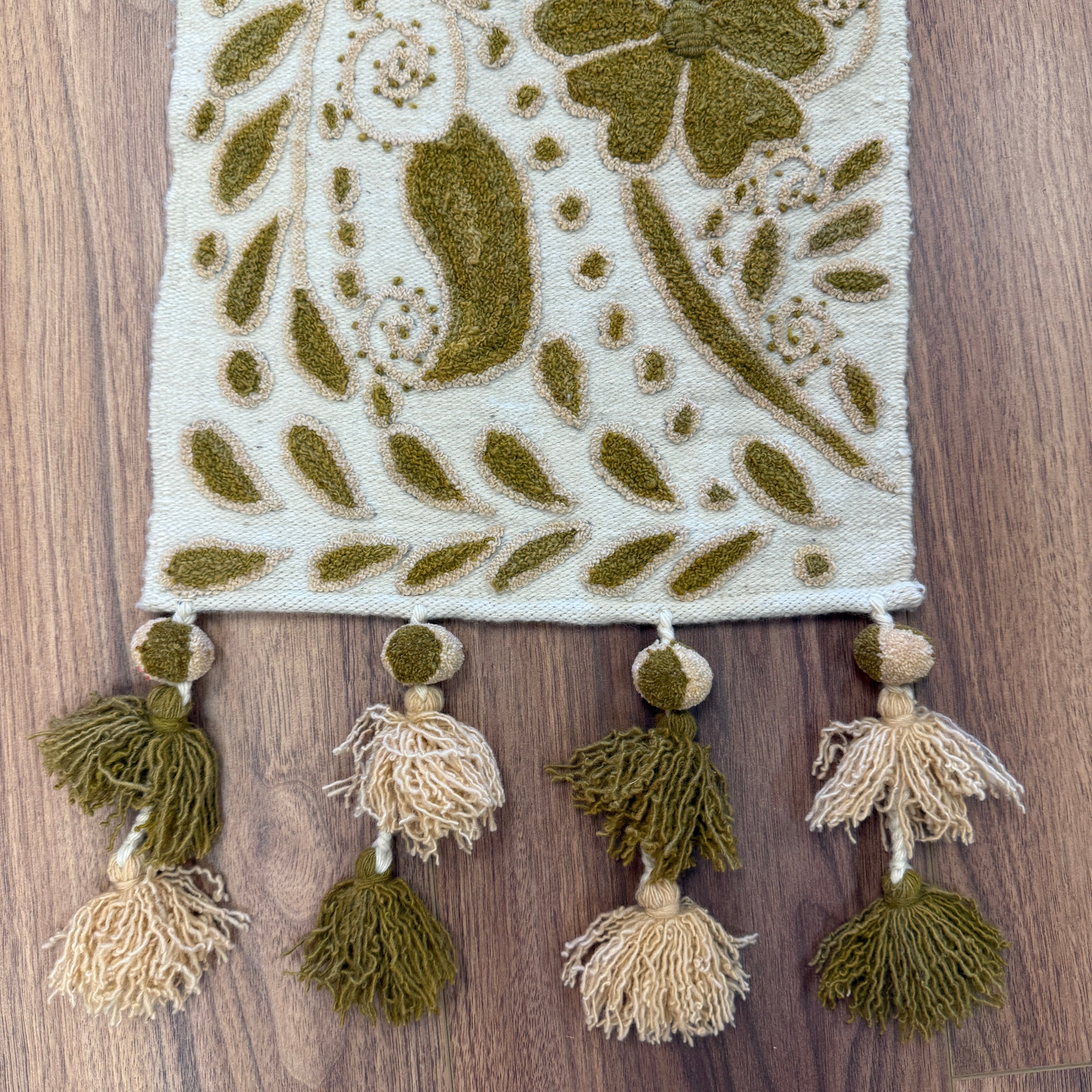 Embroidered Olive Wool Table Runner Peru