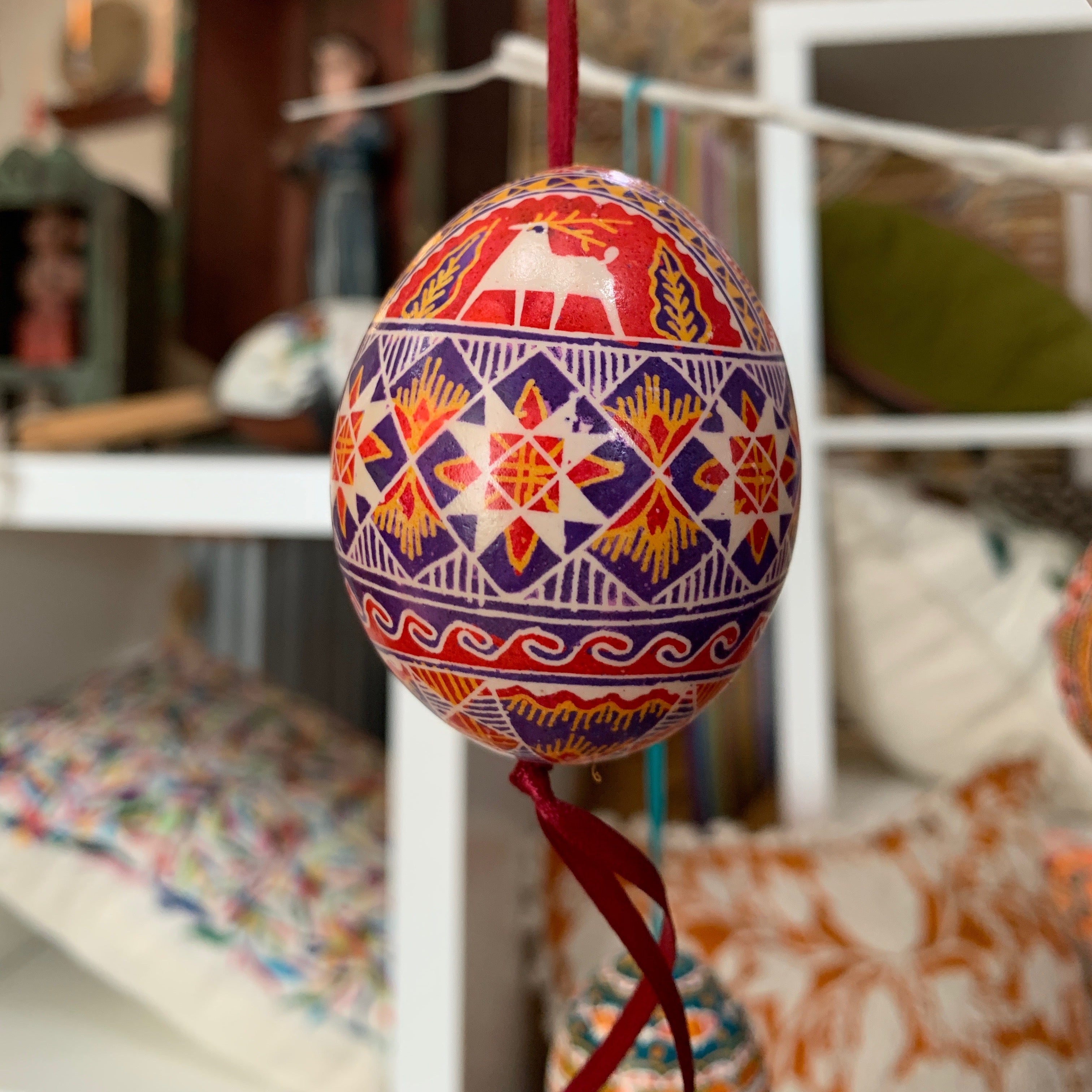 Hand Painted Pysanka Red Easter Egg Ukraine