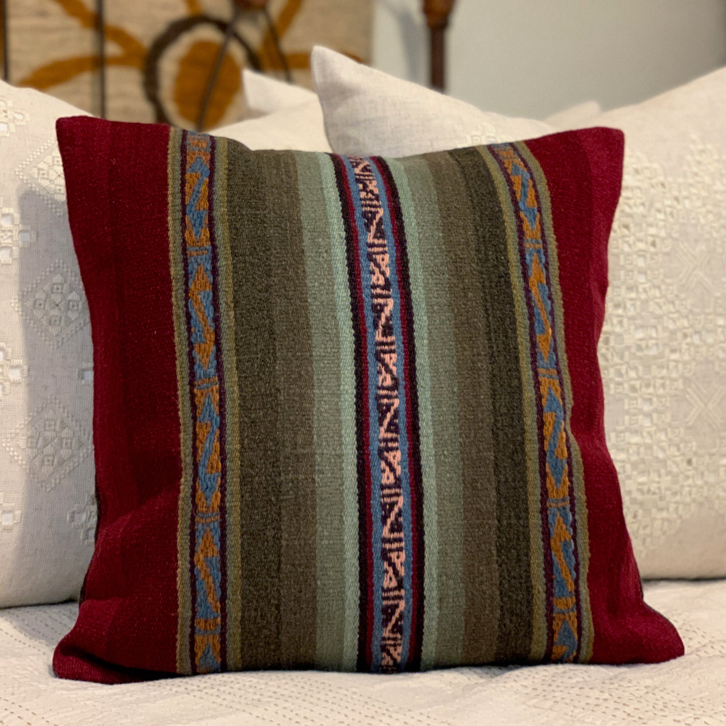 Handwoven Acopia Greens Pillow Peru (17x17)