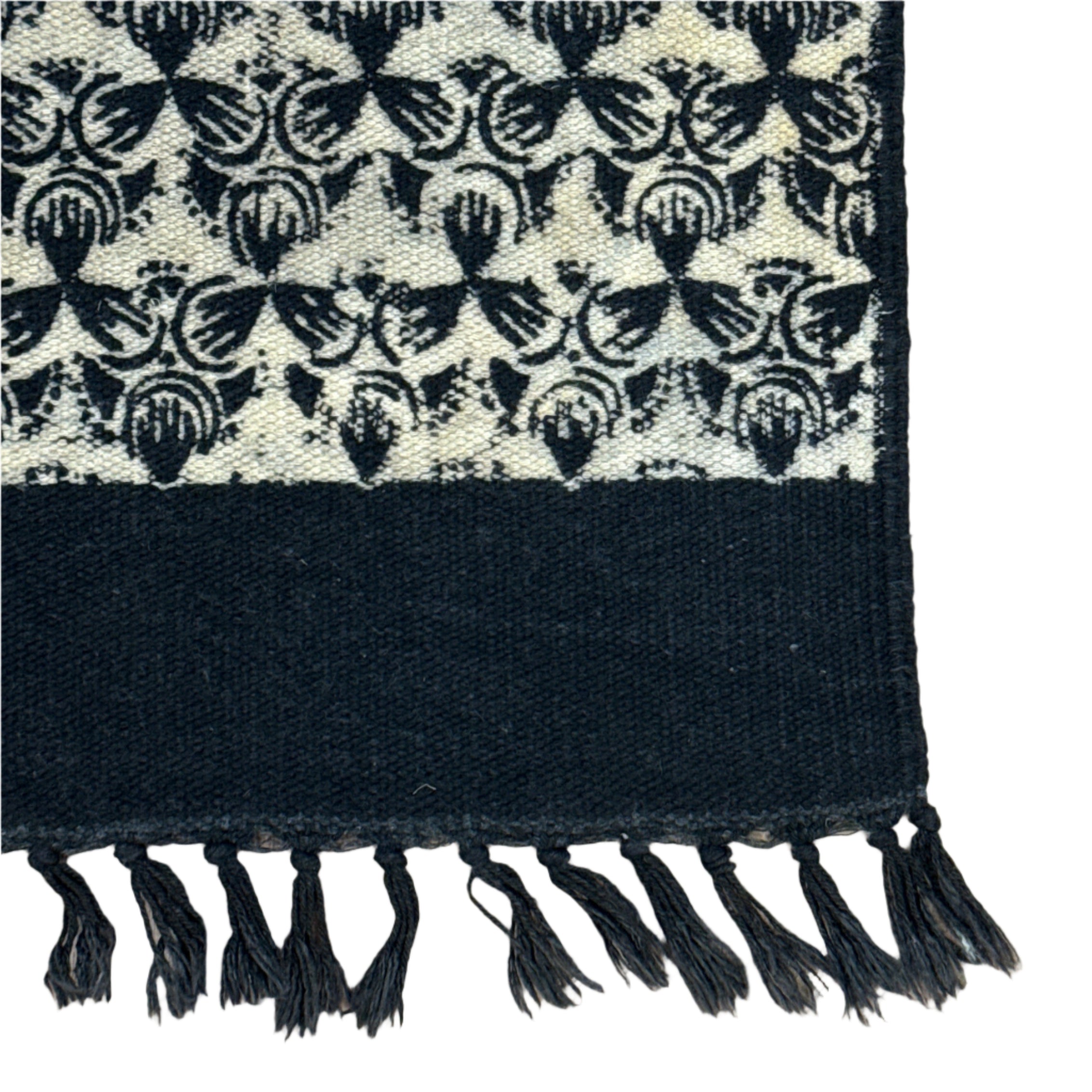 Handmade Block Printed Black Canvas Rug India 2.5x6