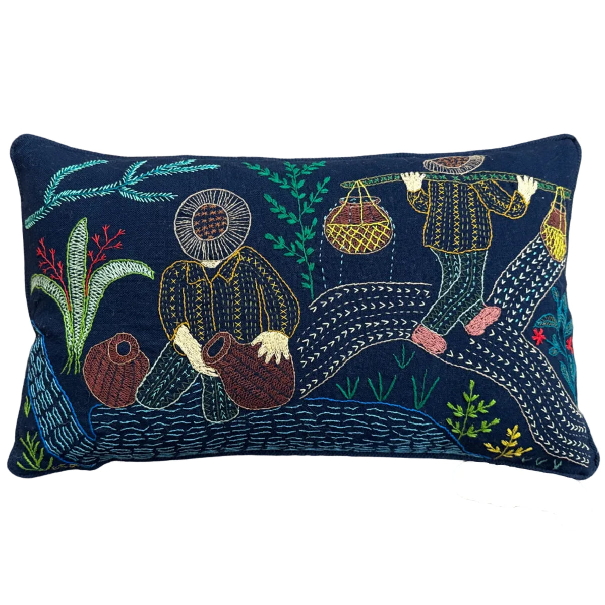 Handwoven and Embroidered River Story Cloth Lumbar Guatemala (12x20)