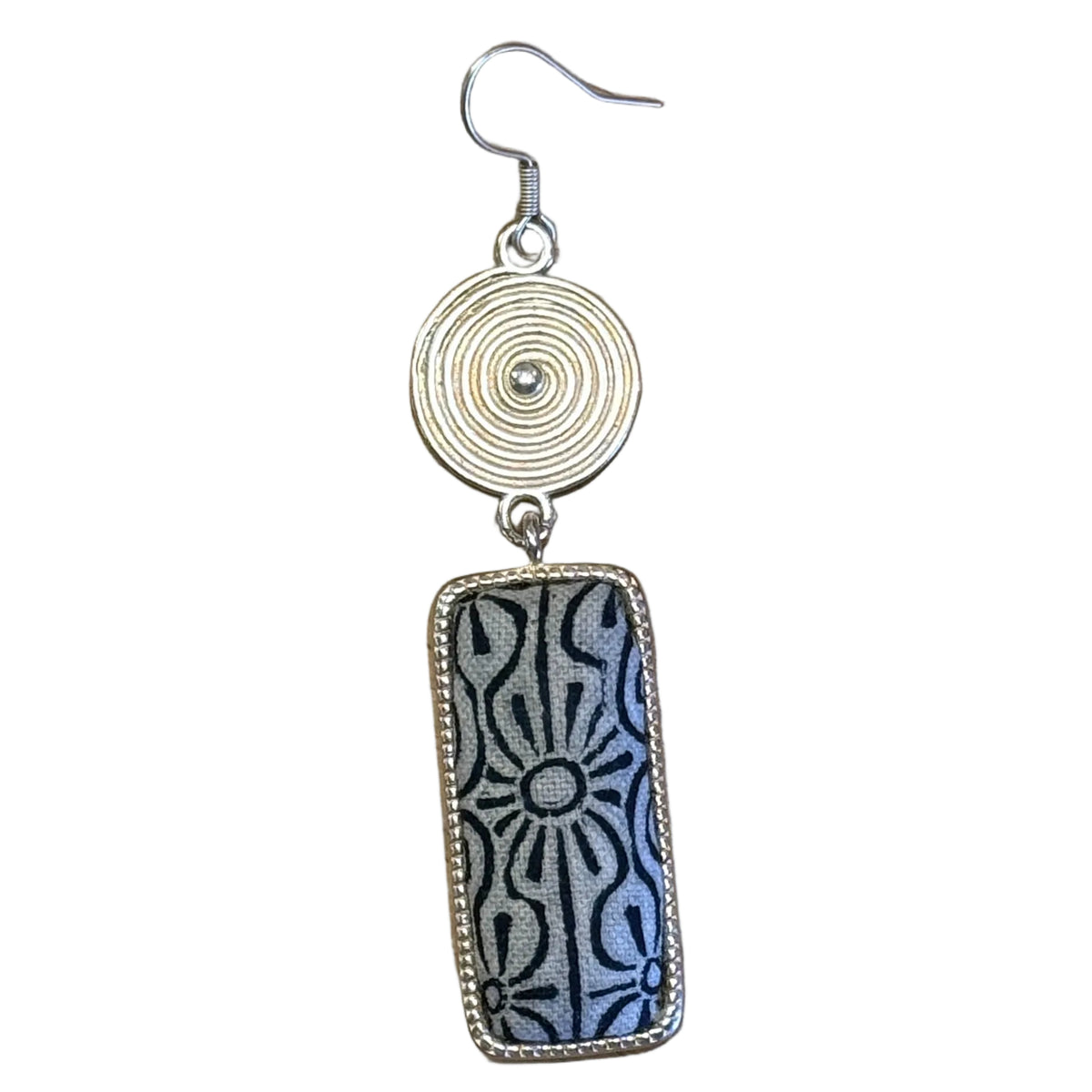 Handmade Silver & Indigo Rectangle Batik Earrings China