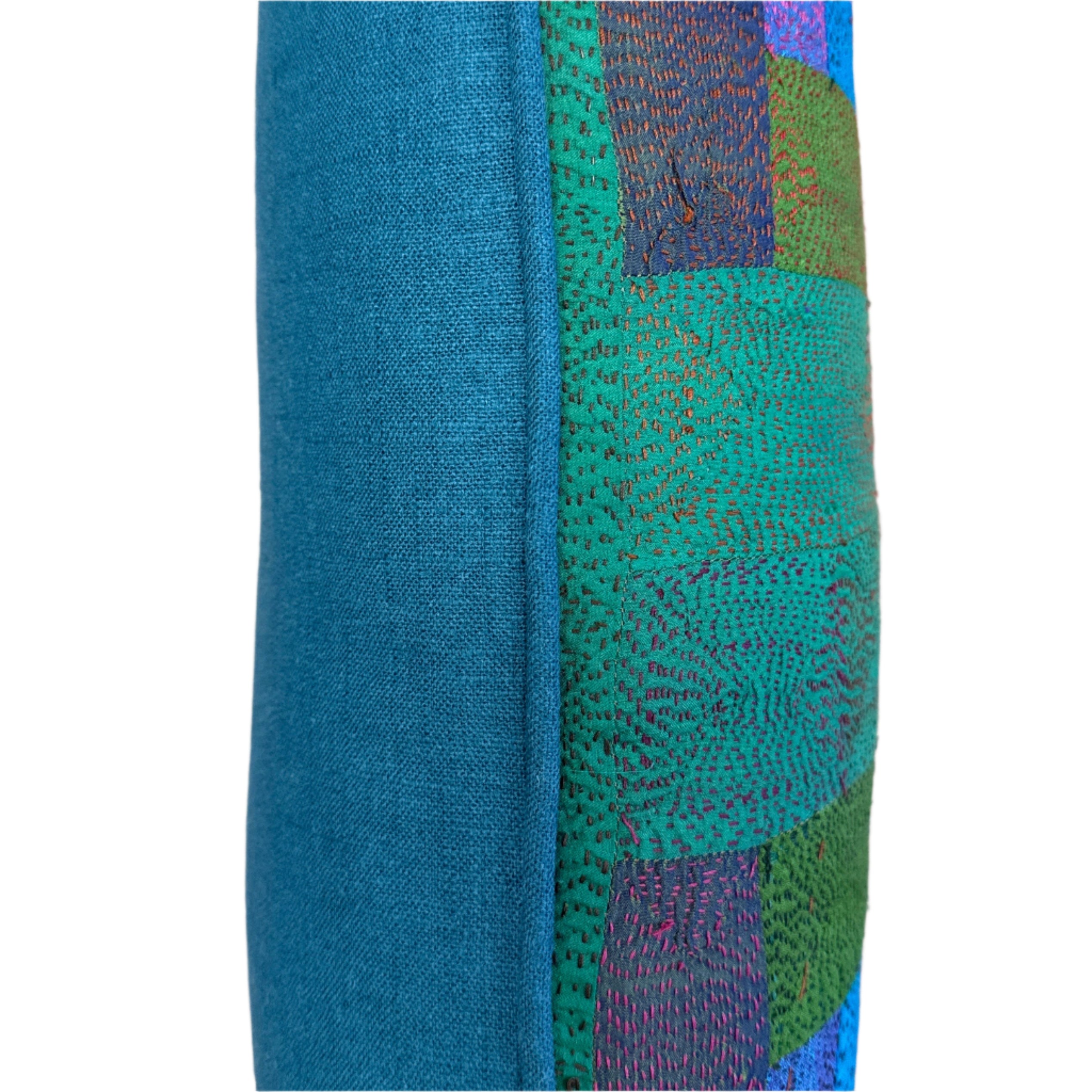 Hand Stitched Vintage Silk Blue Pillow India (18 x 18)