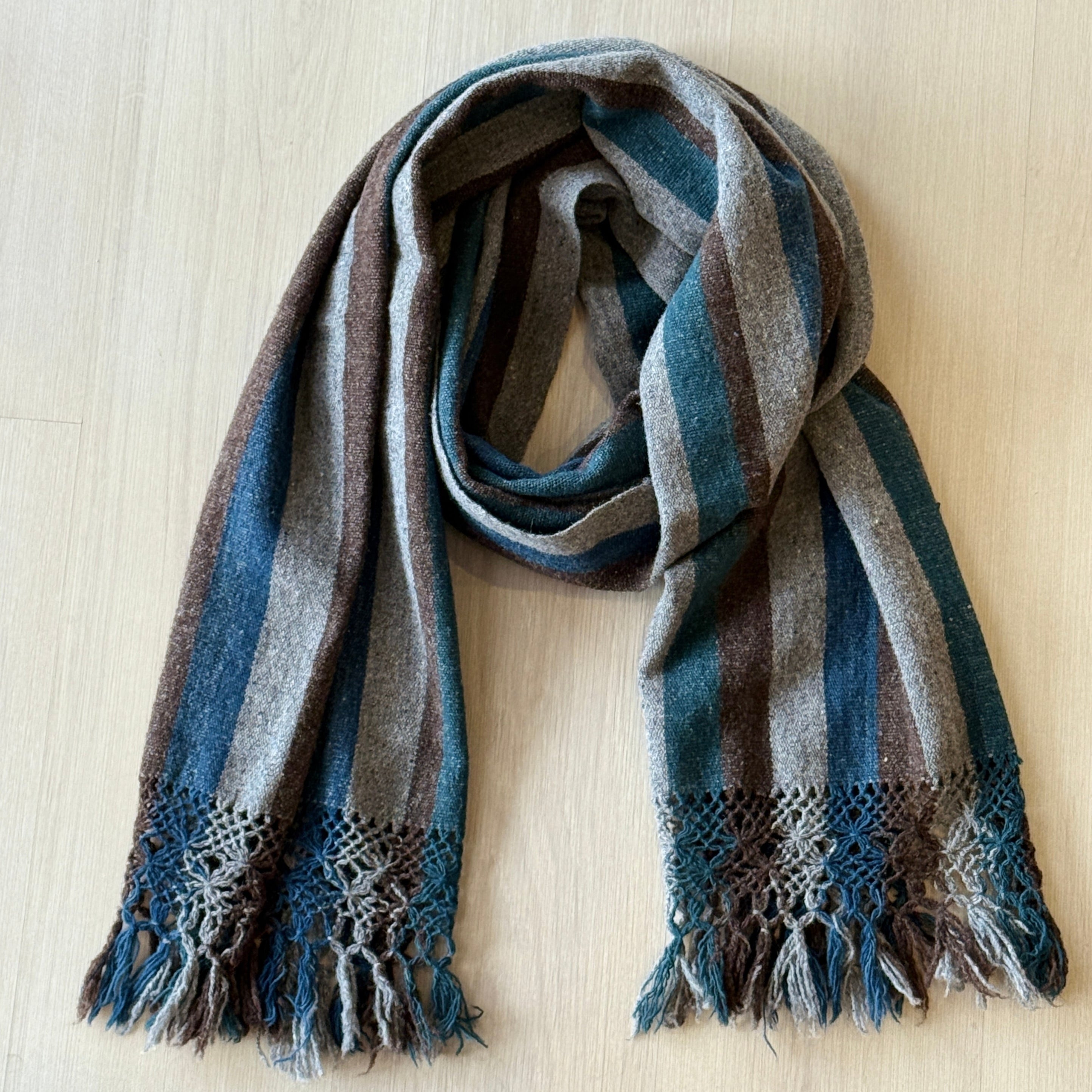 Handwoven Natural Dye Blues Wool Rebozo Mexico
