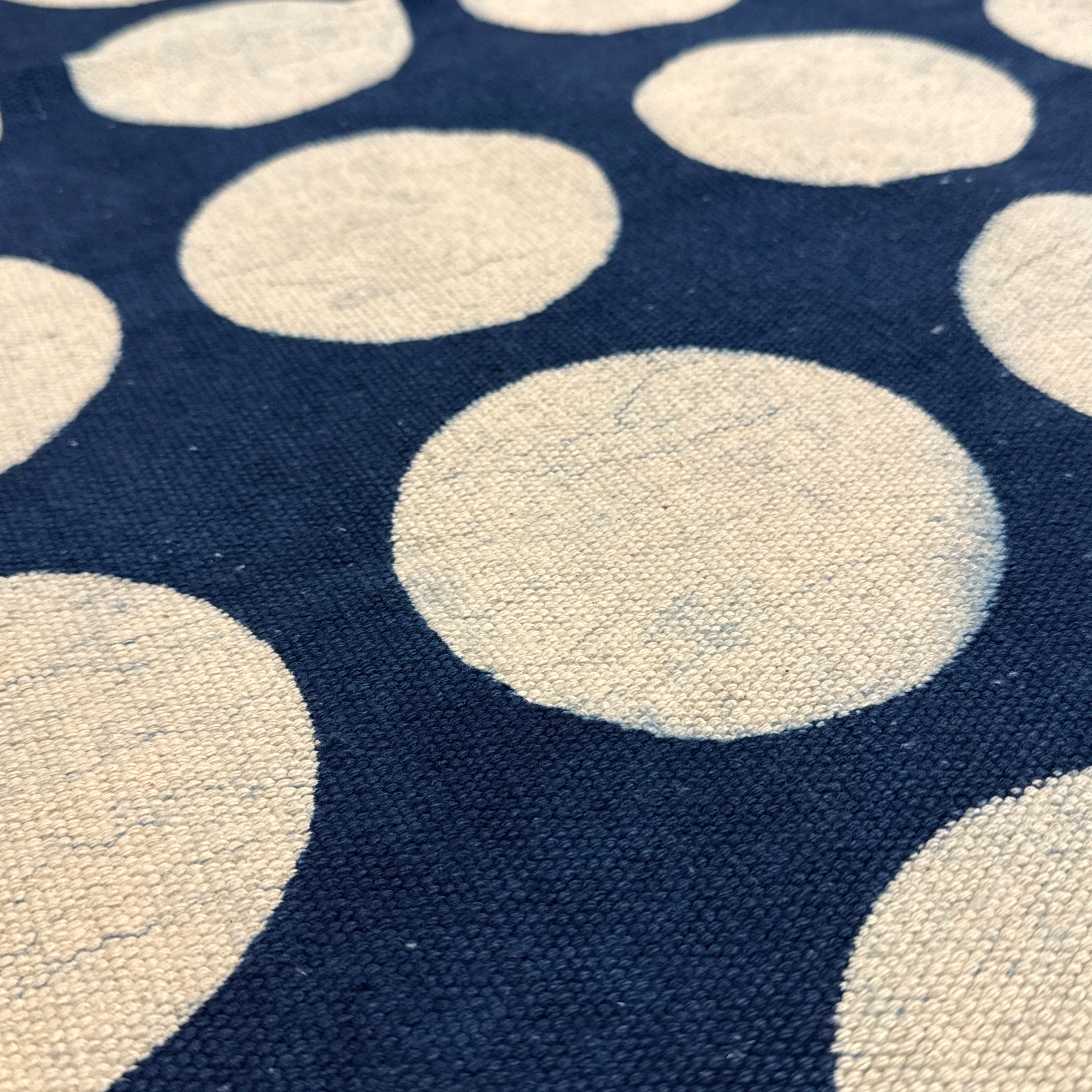Handmade Block Printed Indigo Dots Canvas Rug India 2.5x6