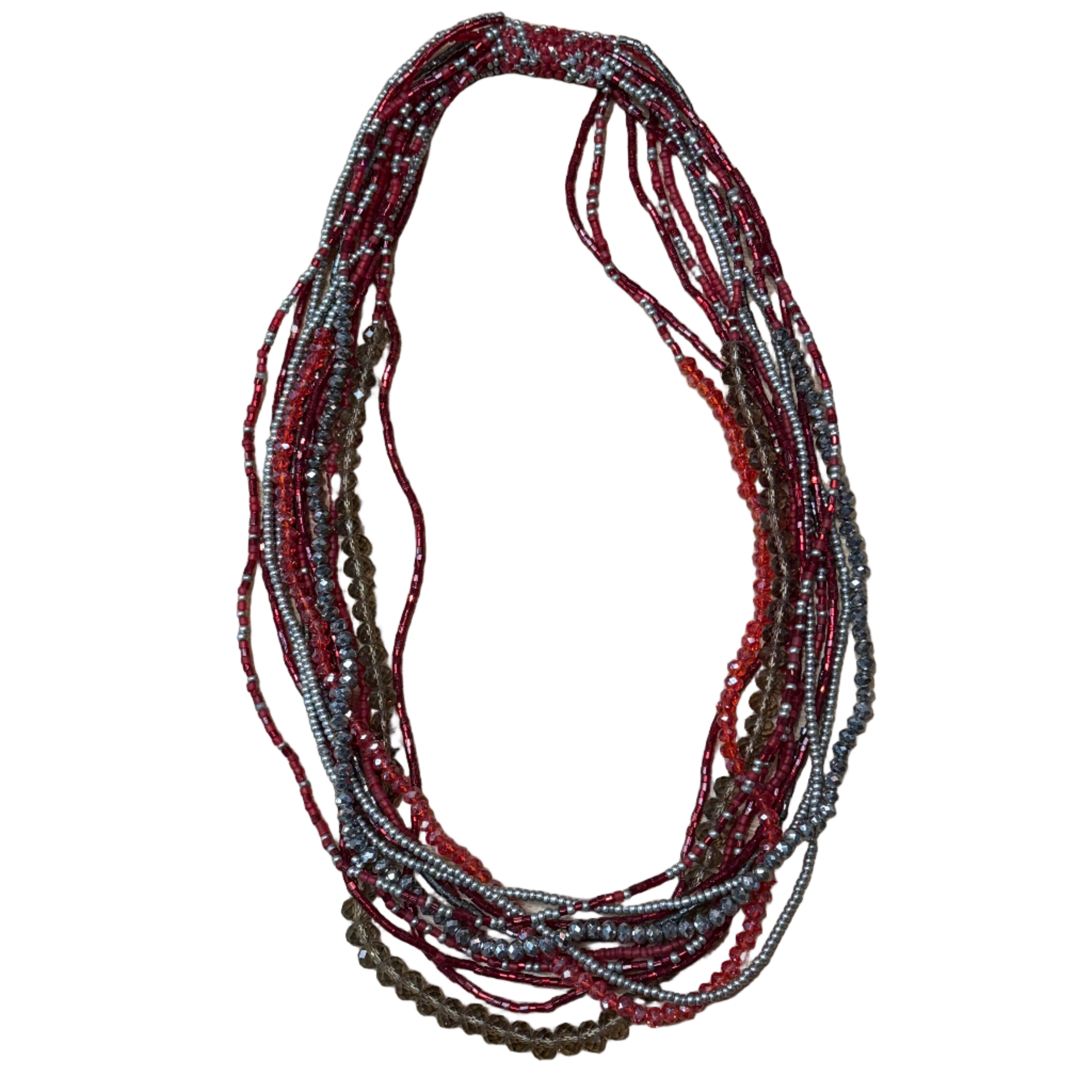 Handmade 12 Strand Red Beaded Necklace Guatemala