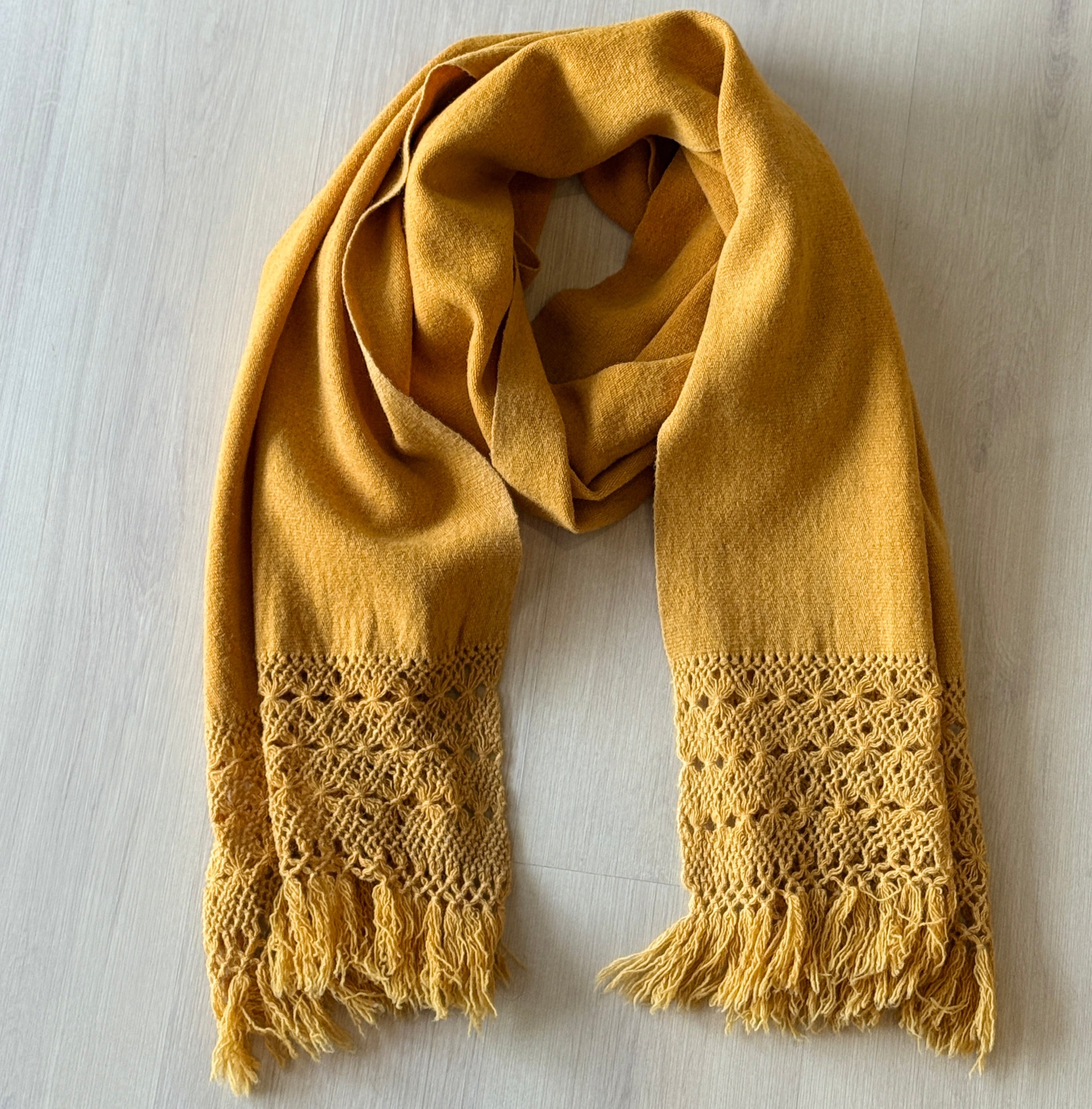Handwoven Natural Dye Goldenrod Wool Rebozo Mexico