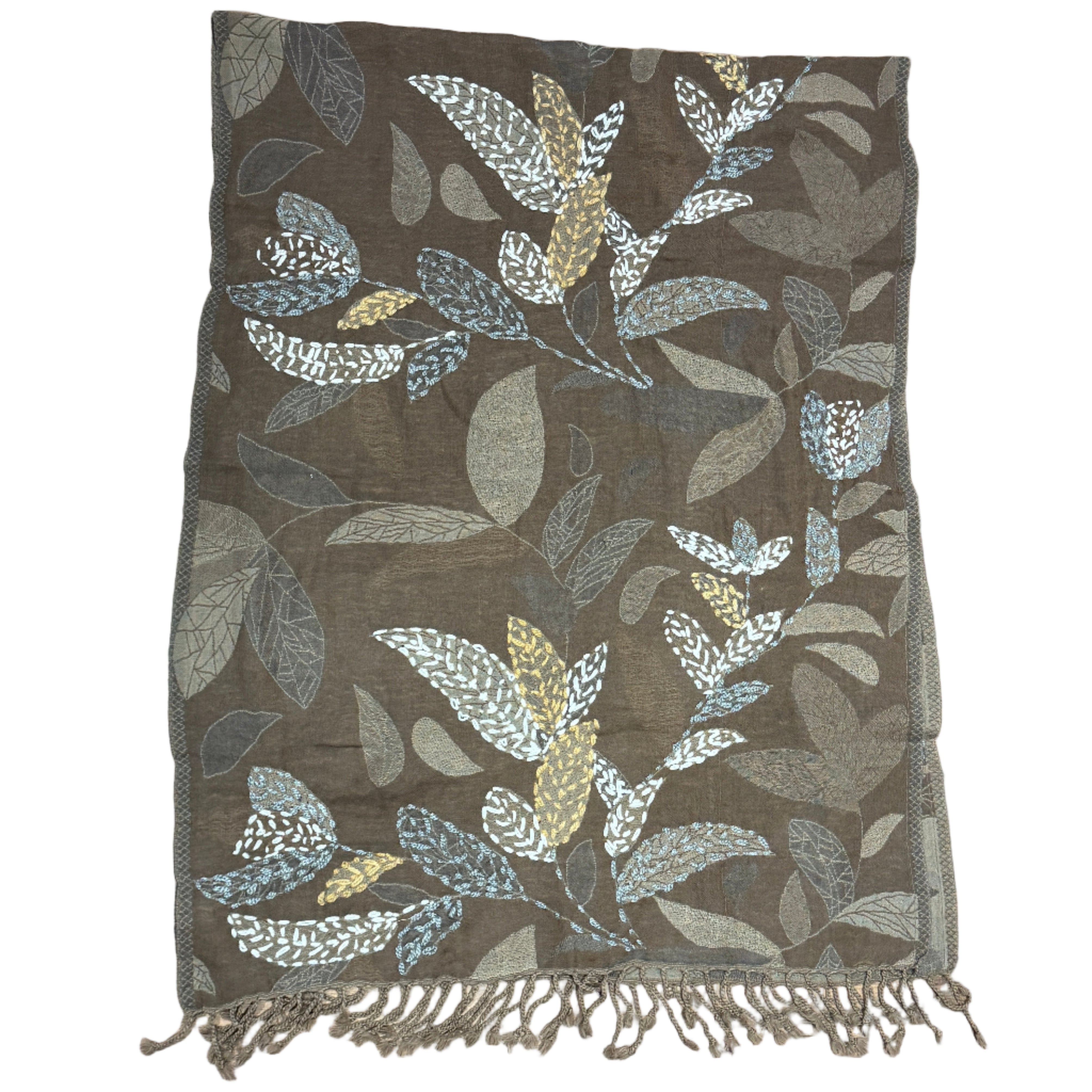 Woven & Hand Embroidered Taupe Wool Shawl