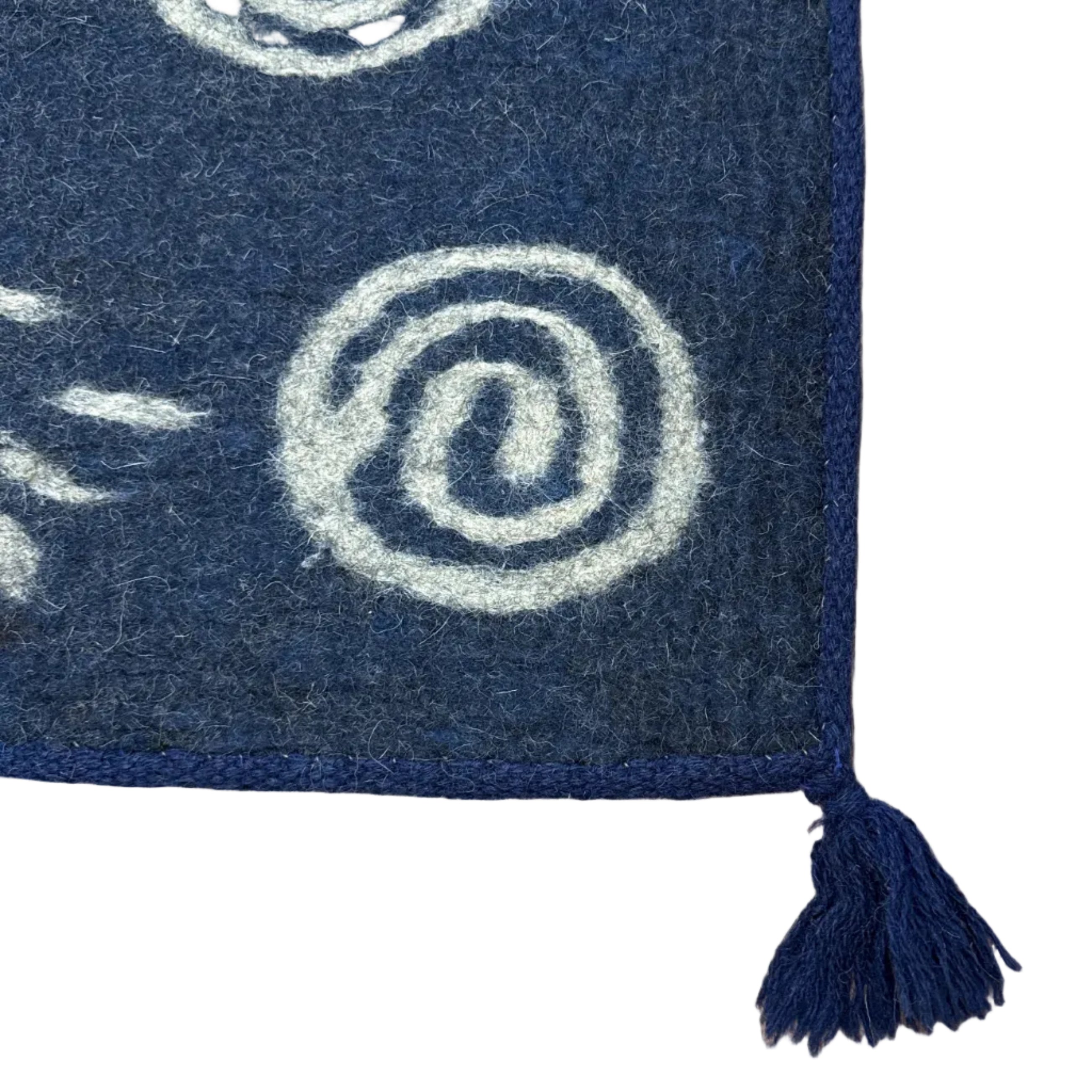 Handmade Wool Felt Blue Spiral Flowers Rug Afghanistan (30x48)