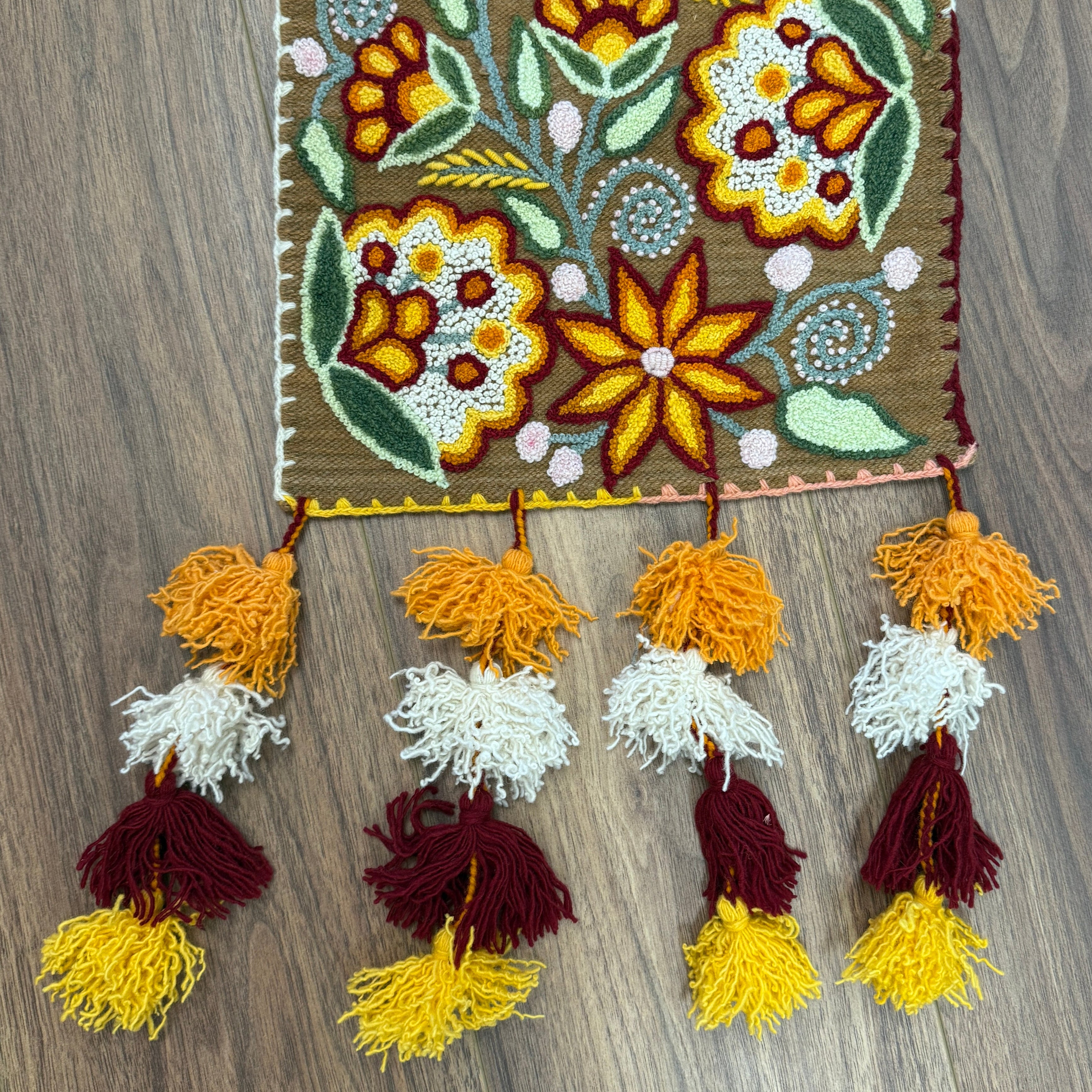 Embroidered Orange Wool Table Runner Peru