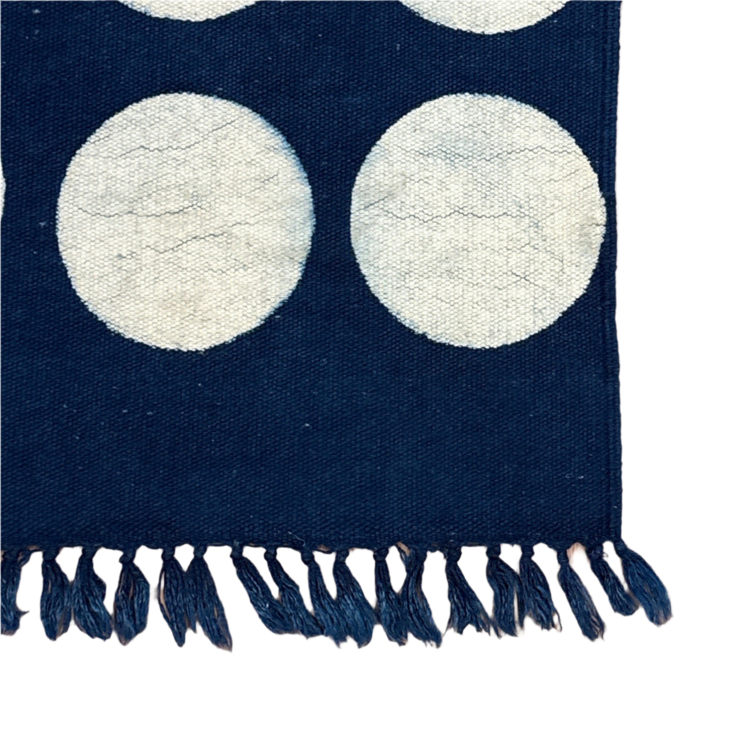 Handmade Block Printed Indigo Dots Canvas Rug India 2.5x6