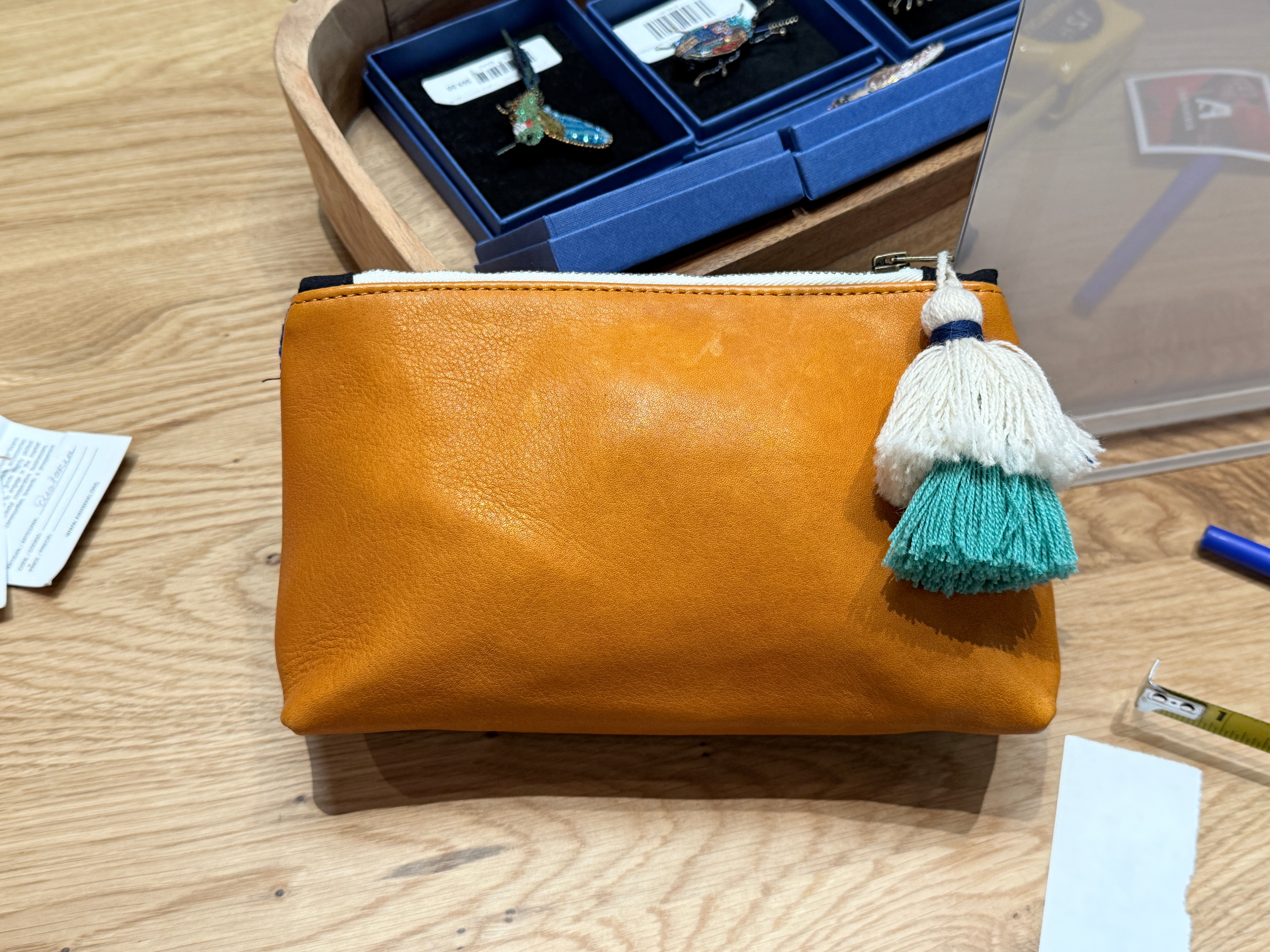 Handmade Woven Leather Blue Cosmetic Bag Peru