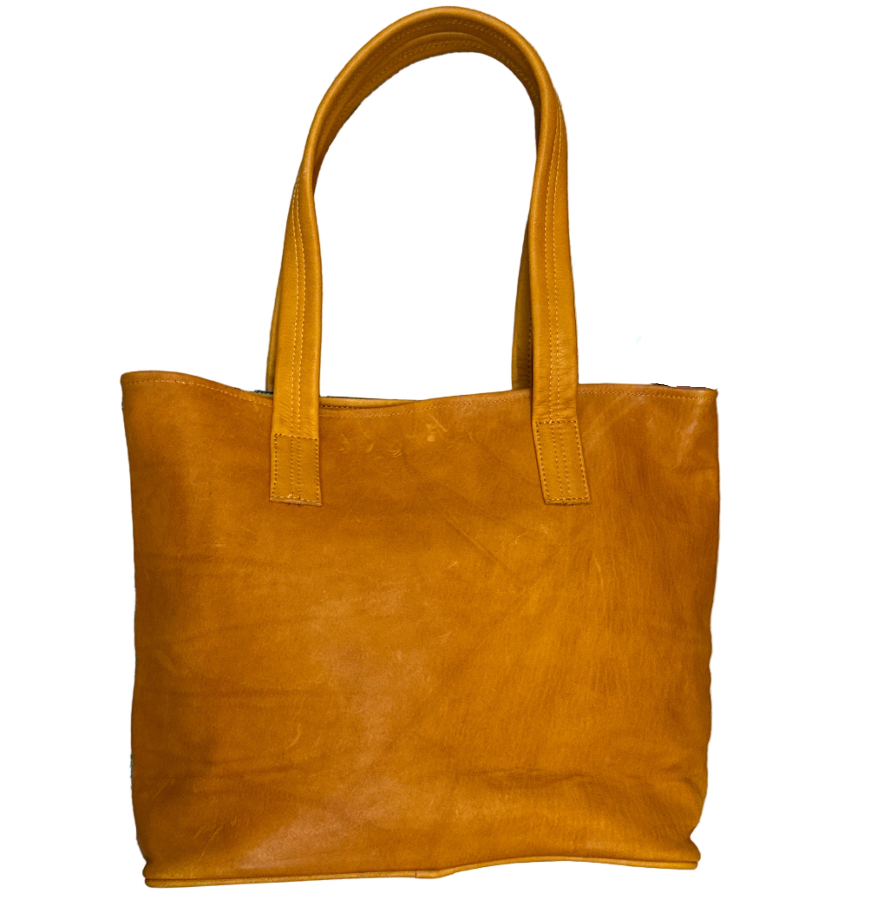 Handmade Woven Leather Blues Tote Bag Peru