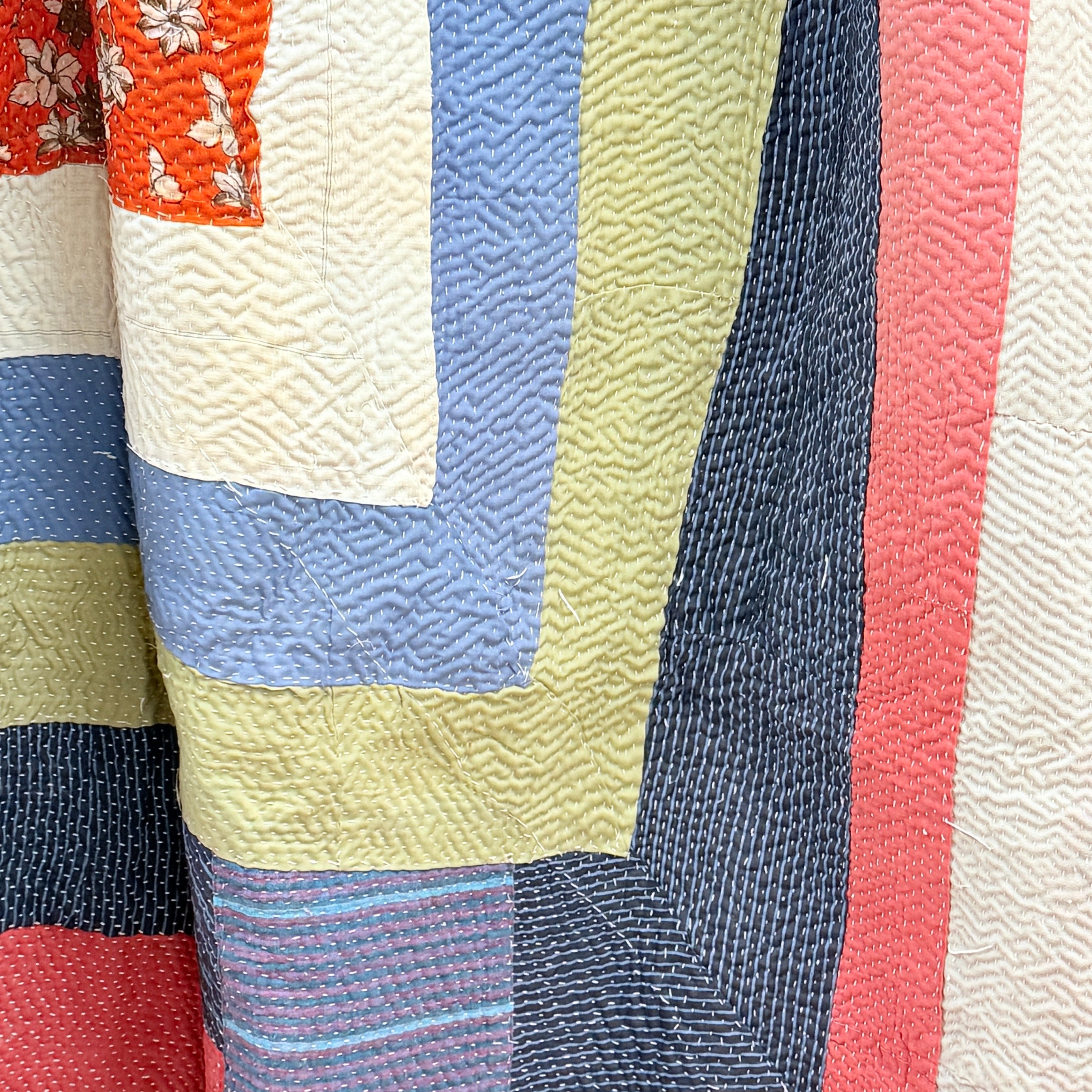 Handmade Orange Kantha Patchwork Quilt India