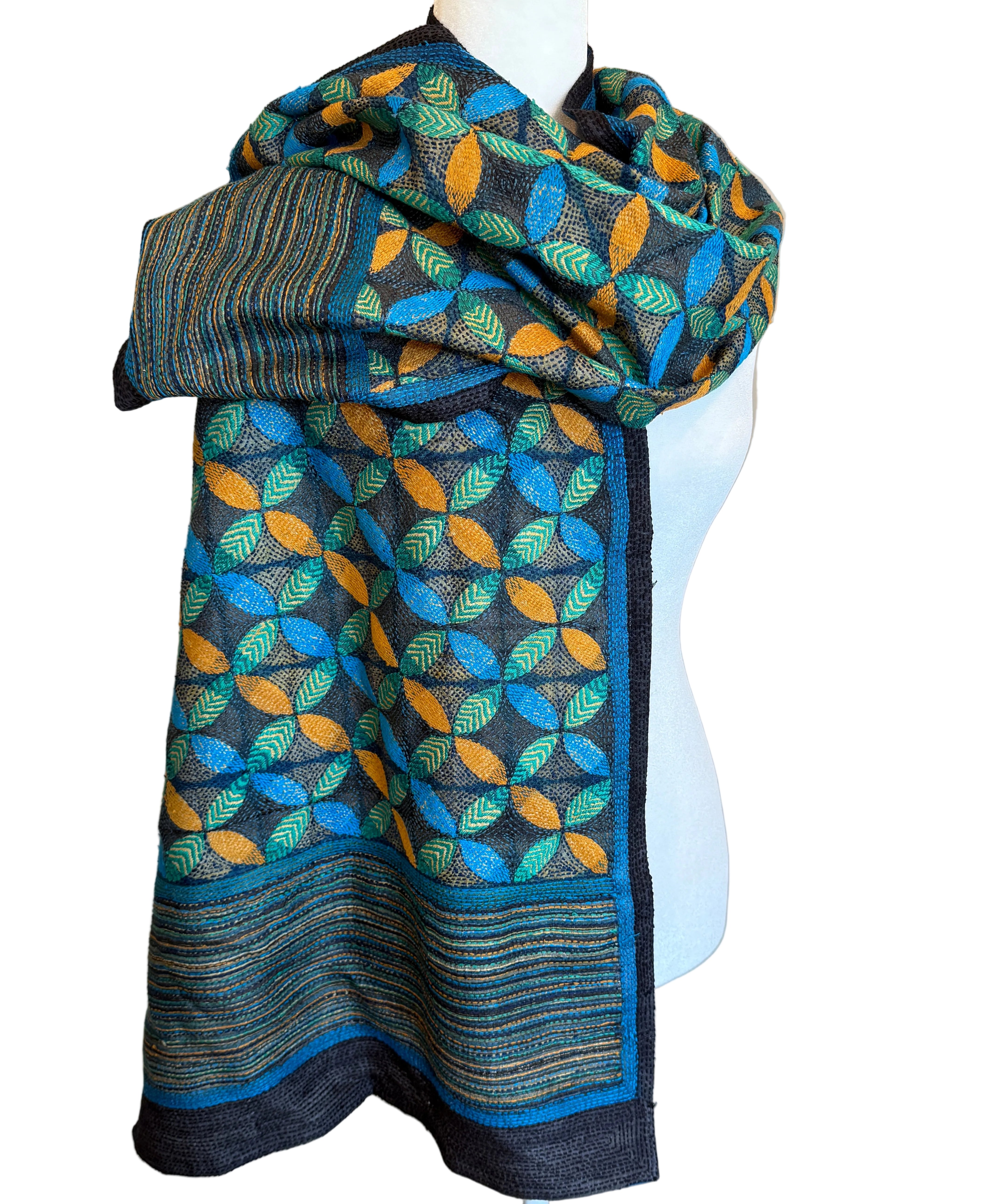 Silk Kantha Stitched Prantik Nakshi Scarf India