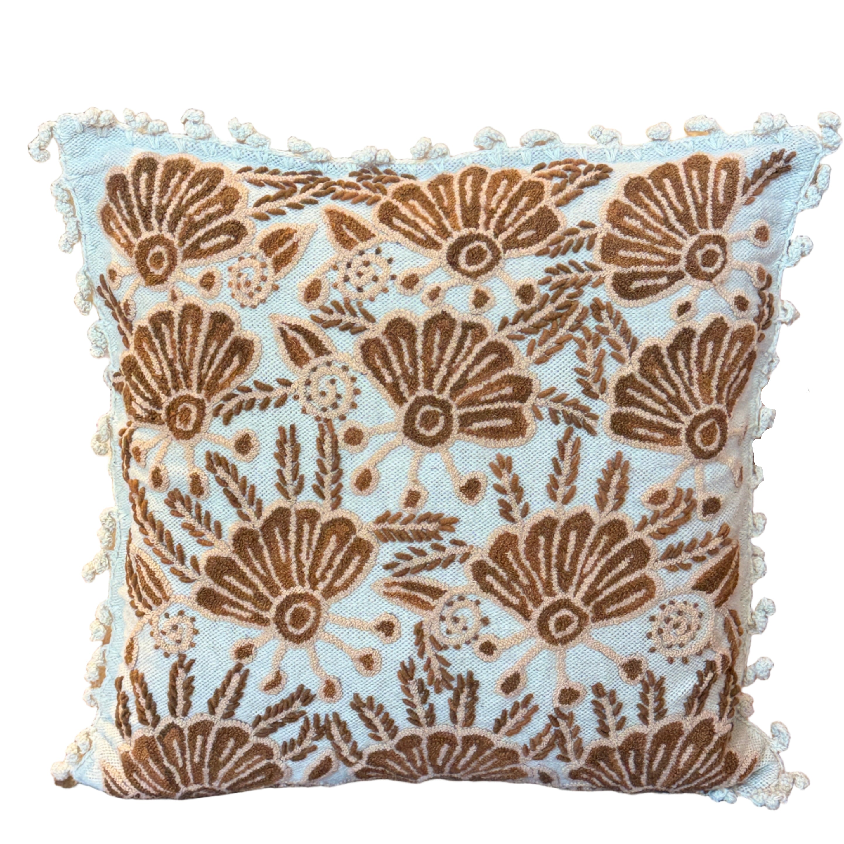 Embroidered Salmon Wool Pillow Peru (18x18)
