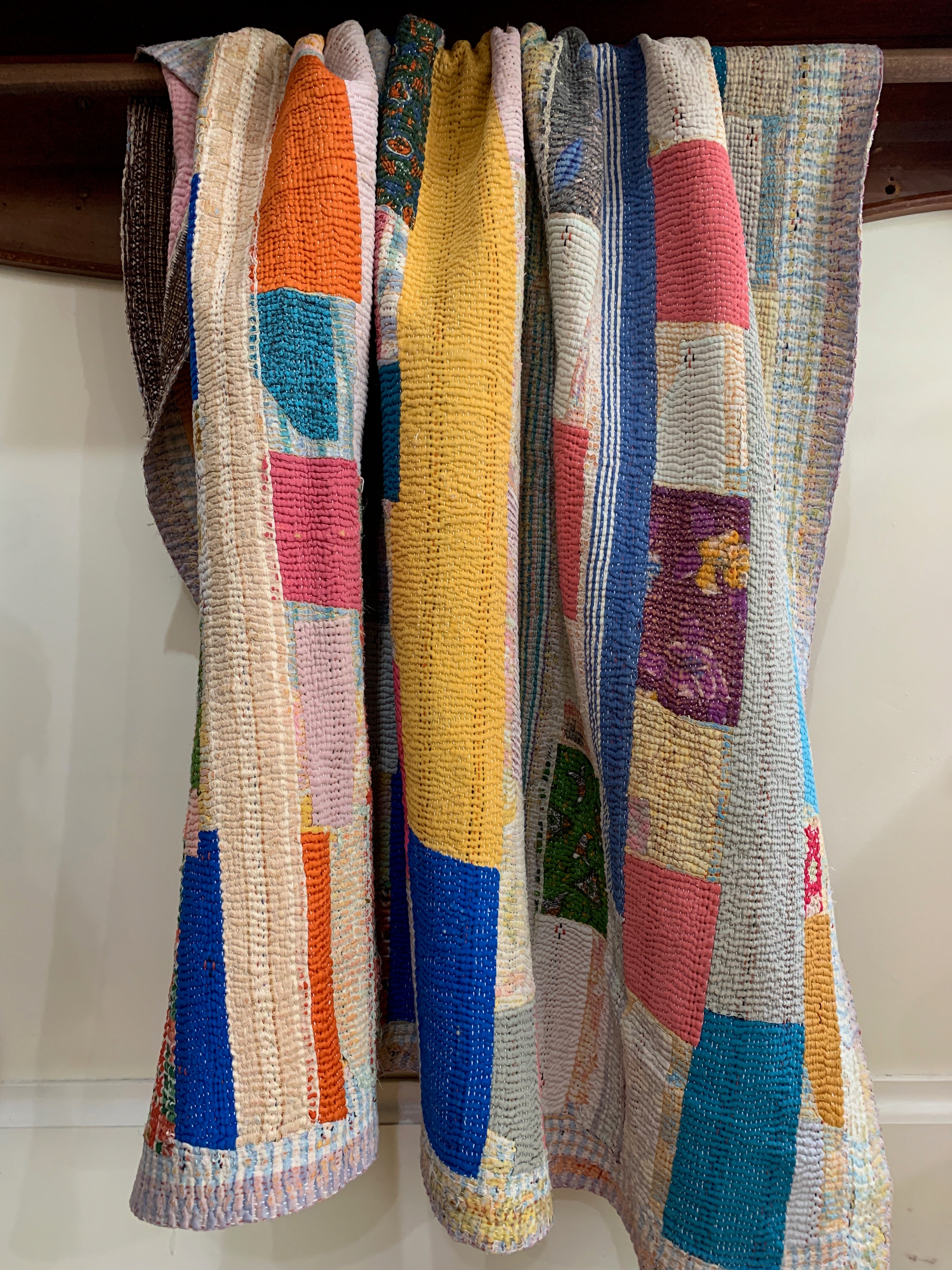 Handmade Kantha Squares Patchwork Quilt India