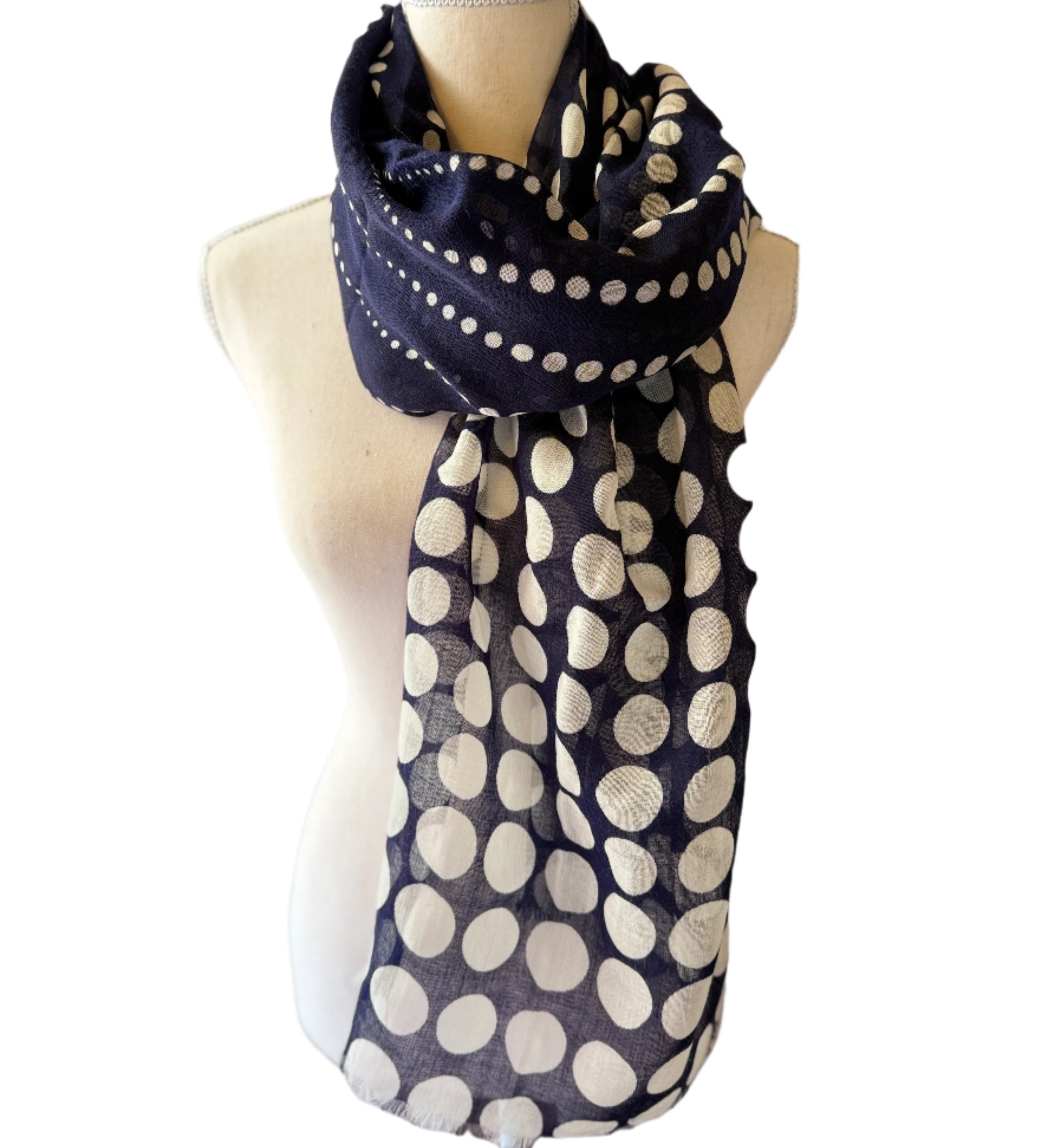 Handmade Light Wool Blue Dots Scarf India