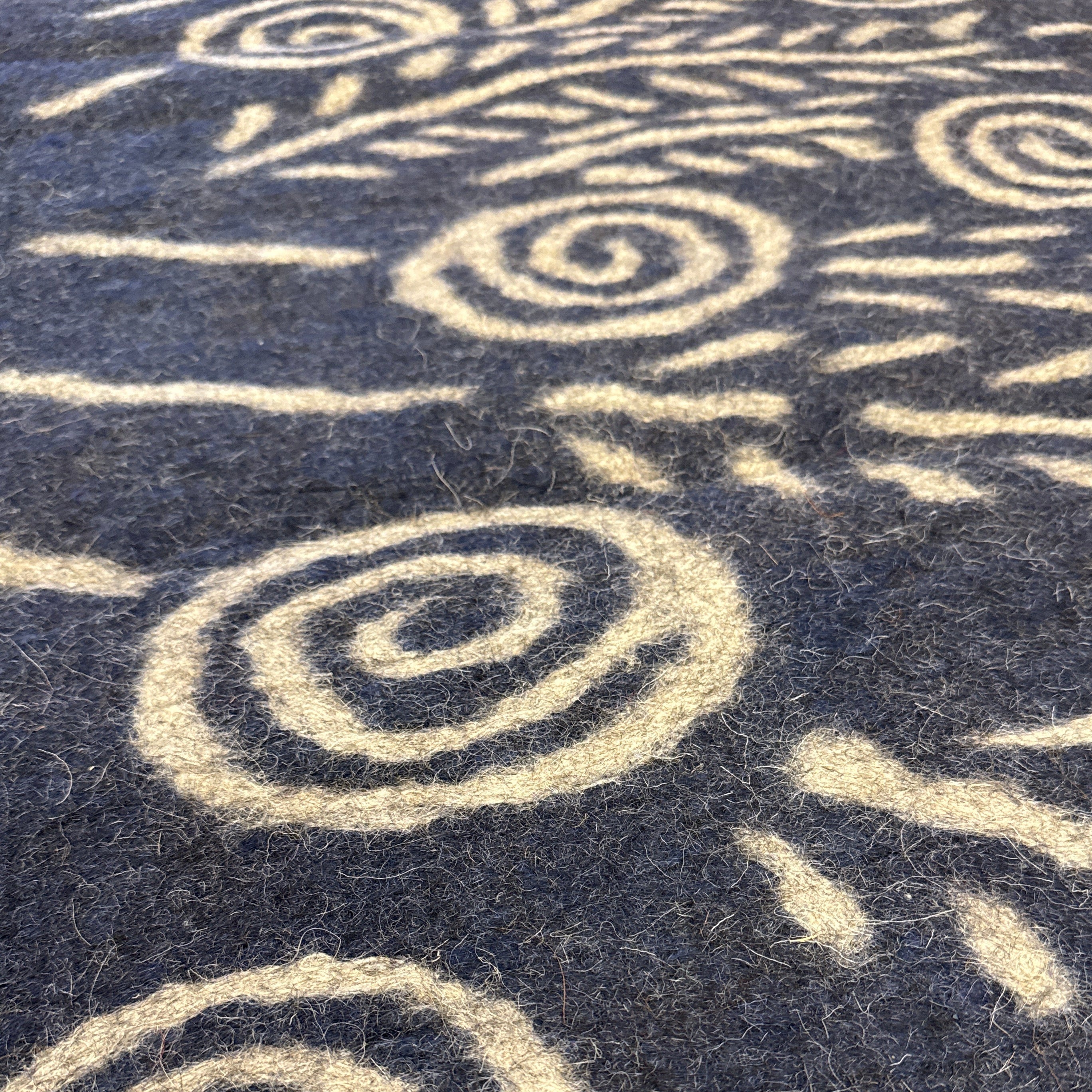 Handmade Wool Felt Blue Spiral Flowers Rug Afghanistan (30x48)