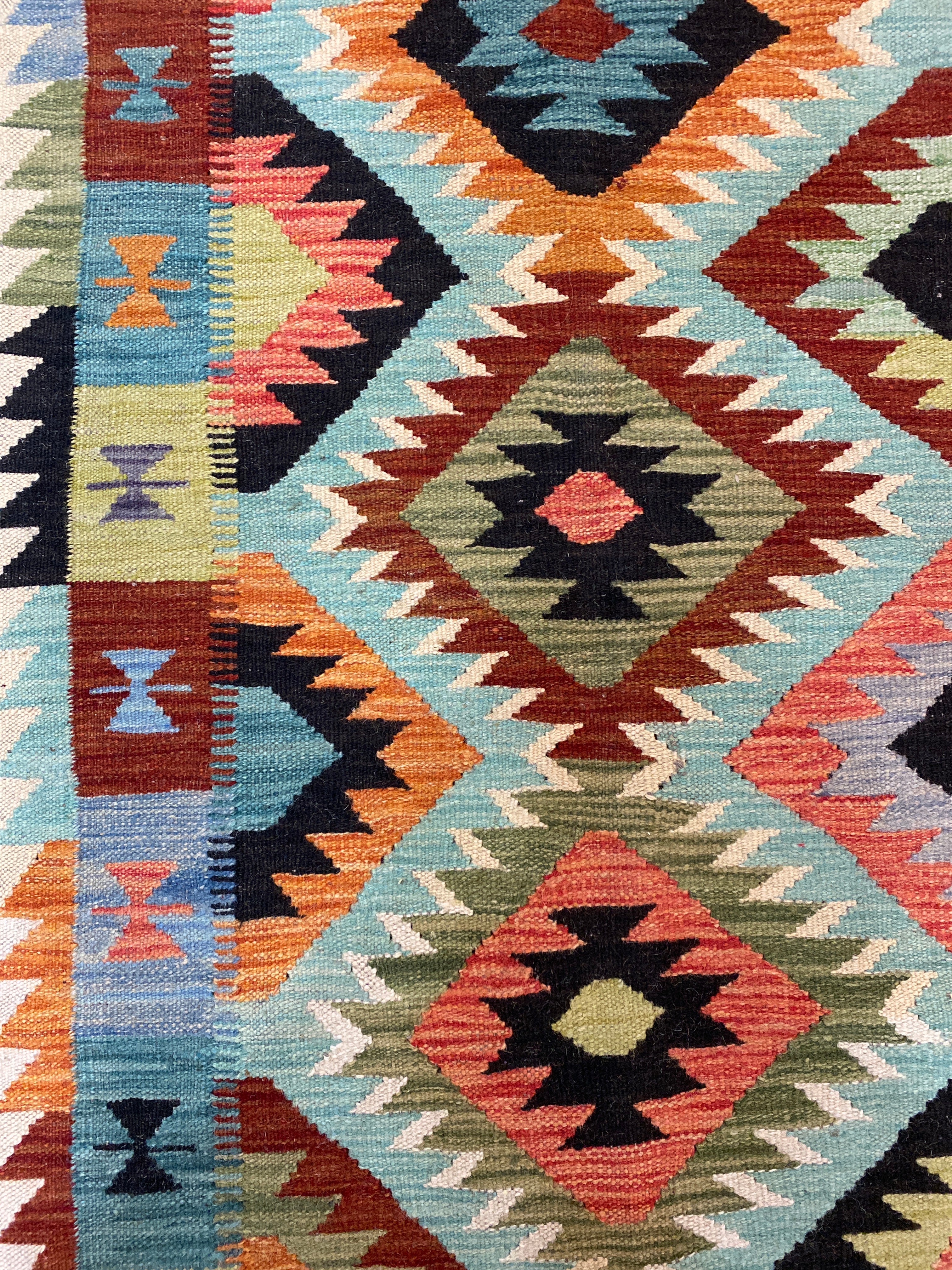 Handwoven Wool Kilim Runner Rug  Afghanistan 39x58 - 24036