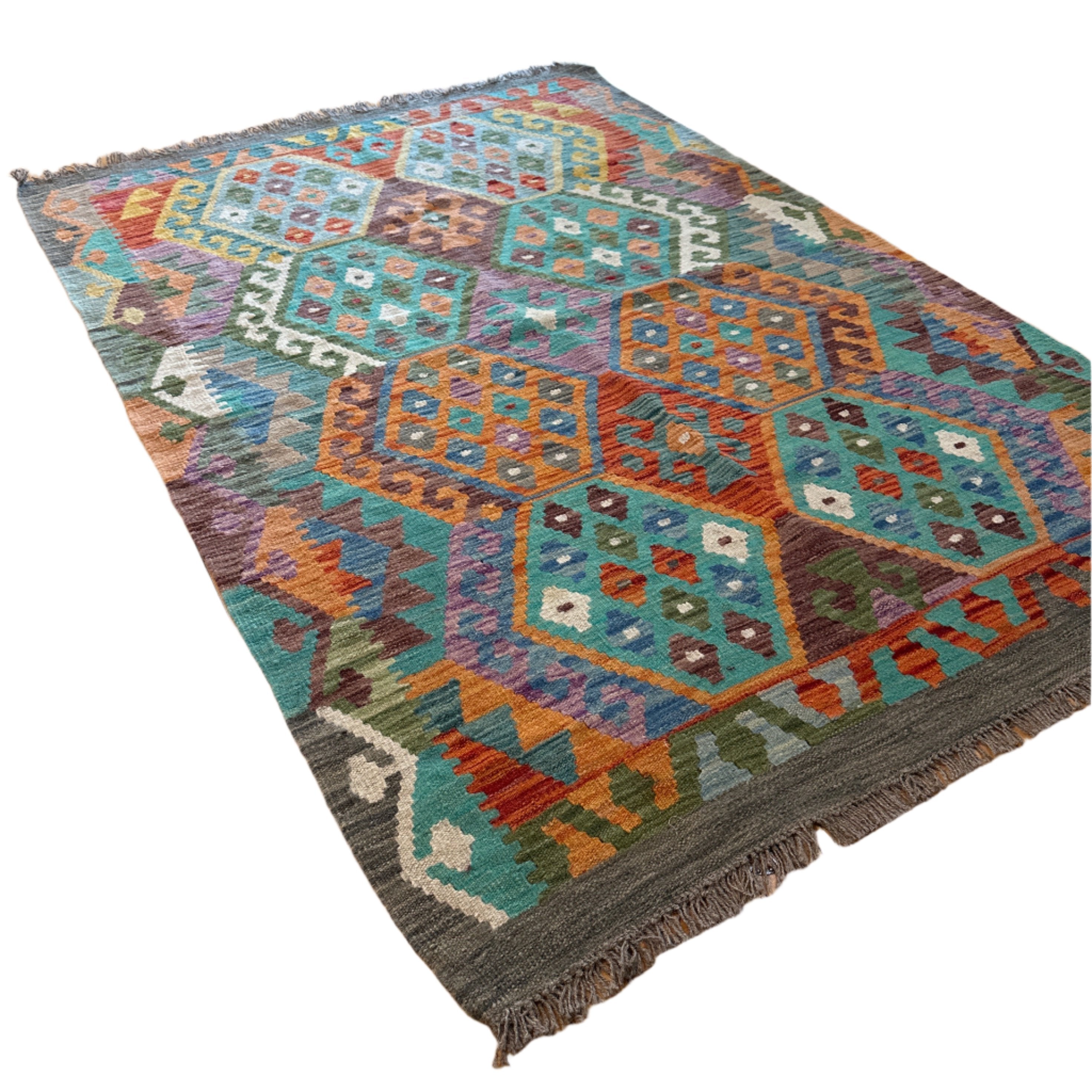 Handwoven Wool Kilim Rug Afghanistan (4'x6') - 025