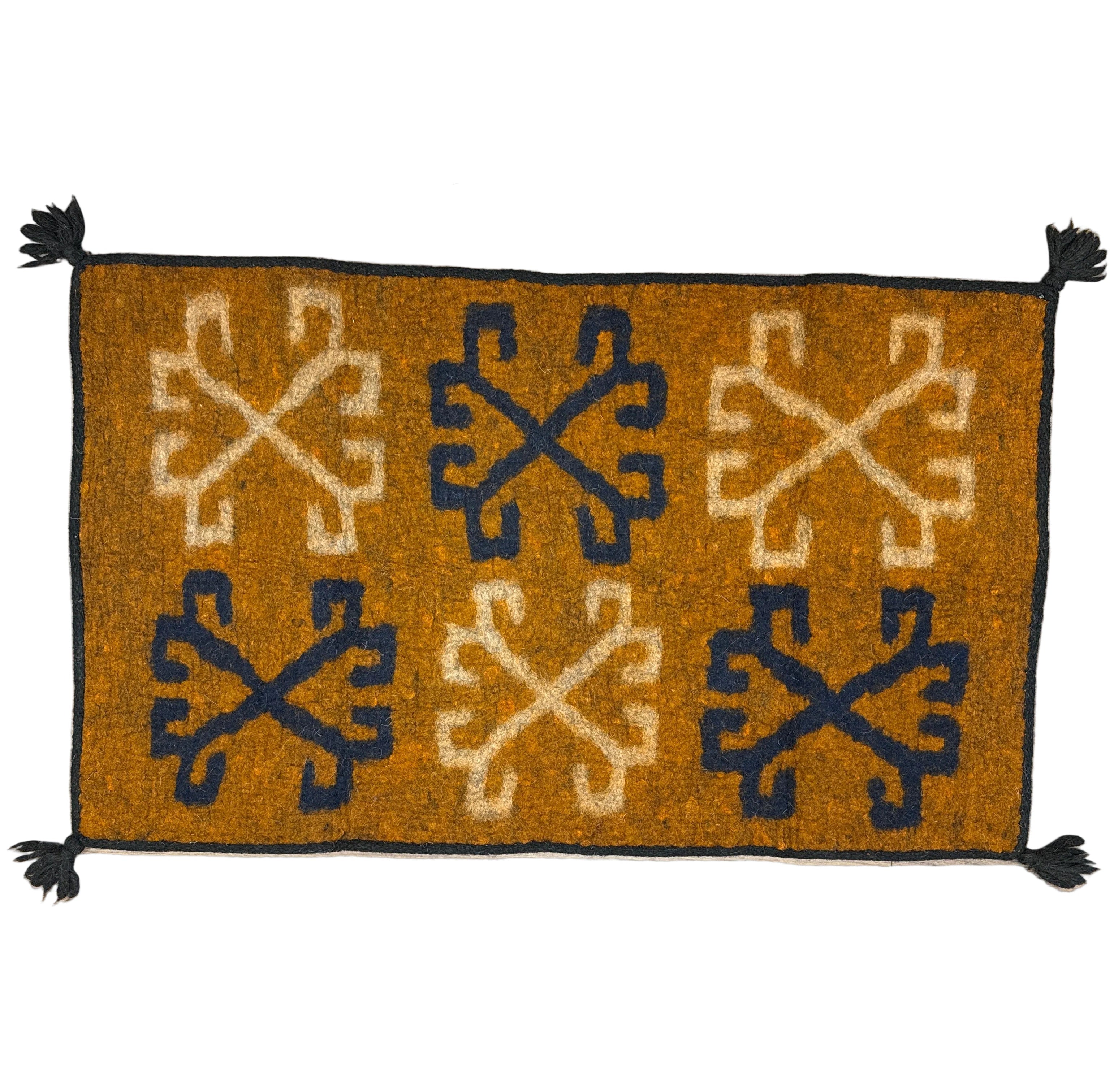 Handmade Wool Felt Ochre Flowers Rug Afghanistan (30x48)