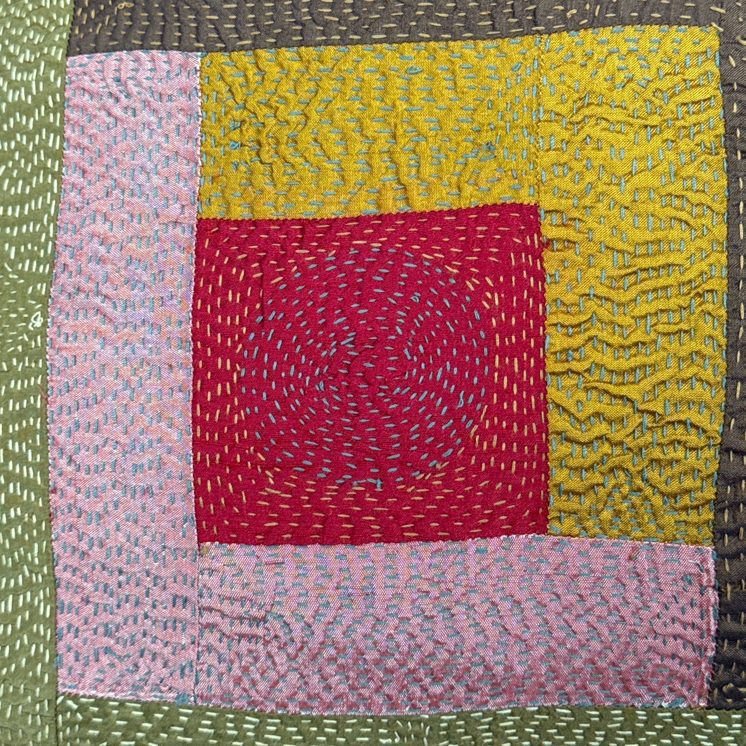 Hand Stitched Vintage Silk Gold Pillow India (18 x 18)