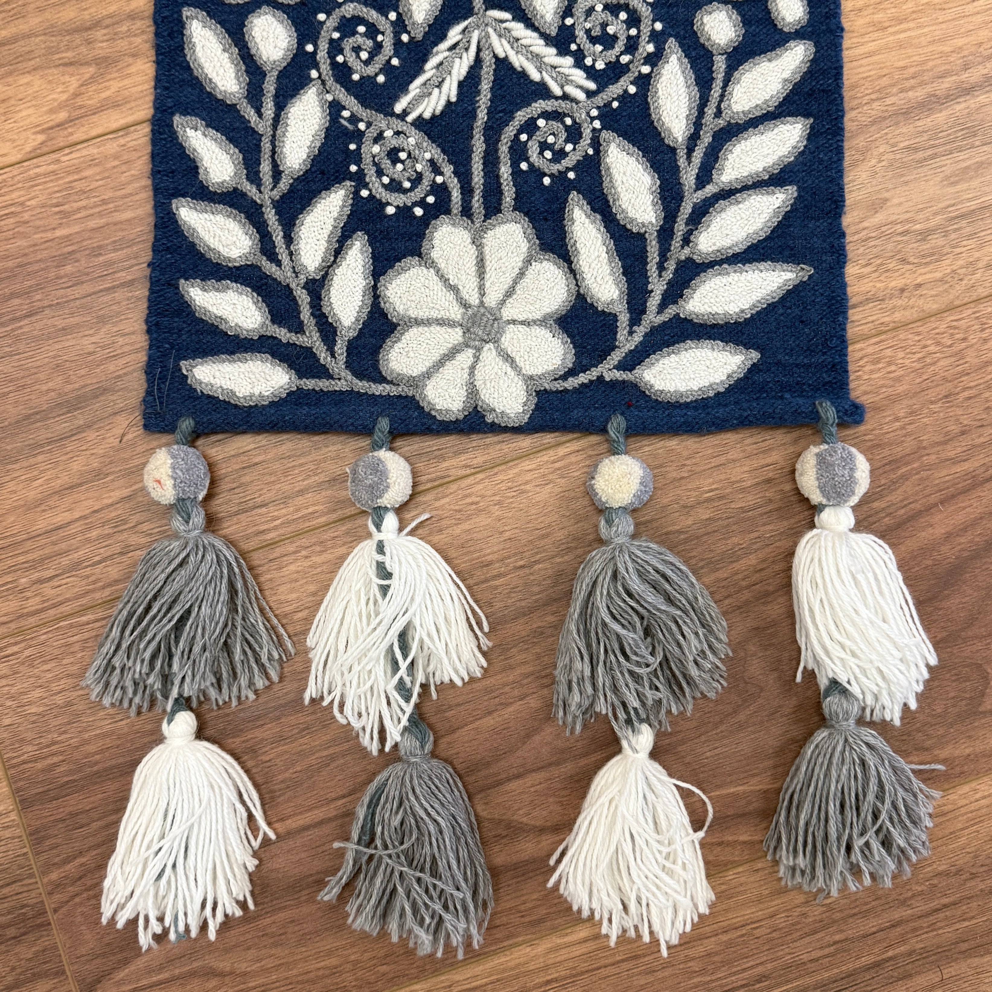Embroidered Navy Wool Table Runner Peru