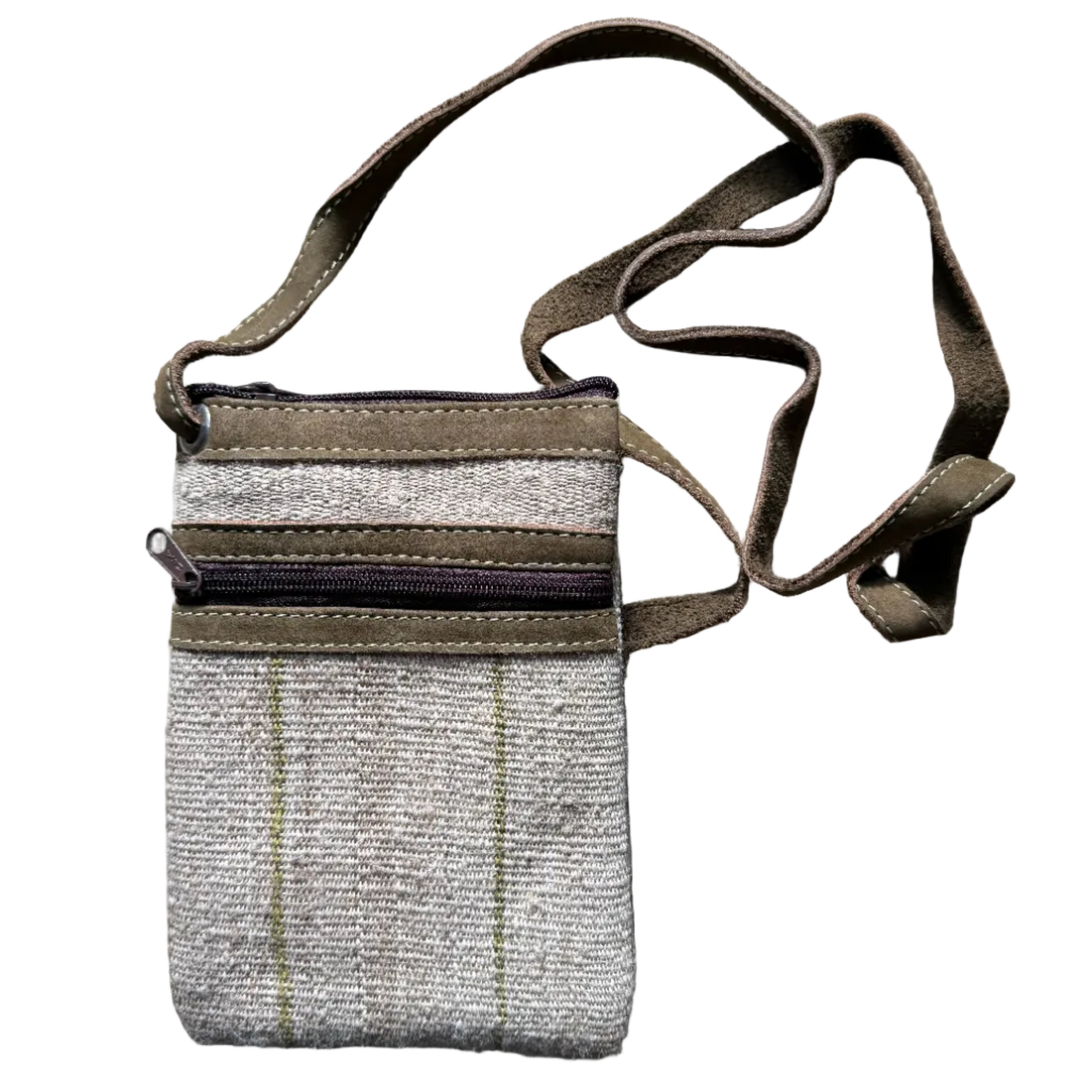 Cross Shoulder Zipper Pouch Hemp and Suede