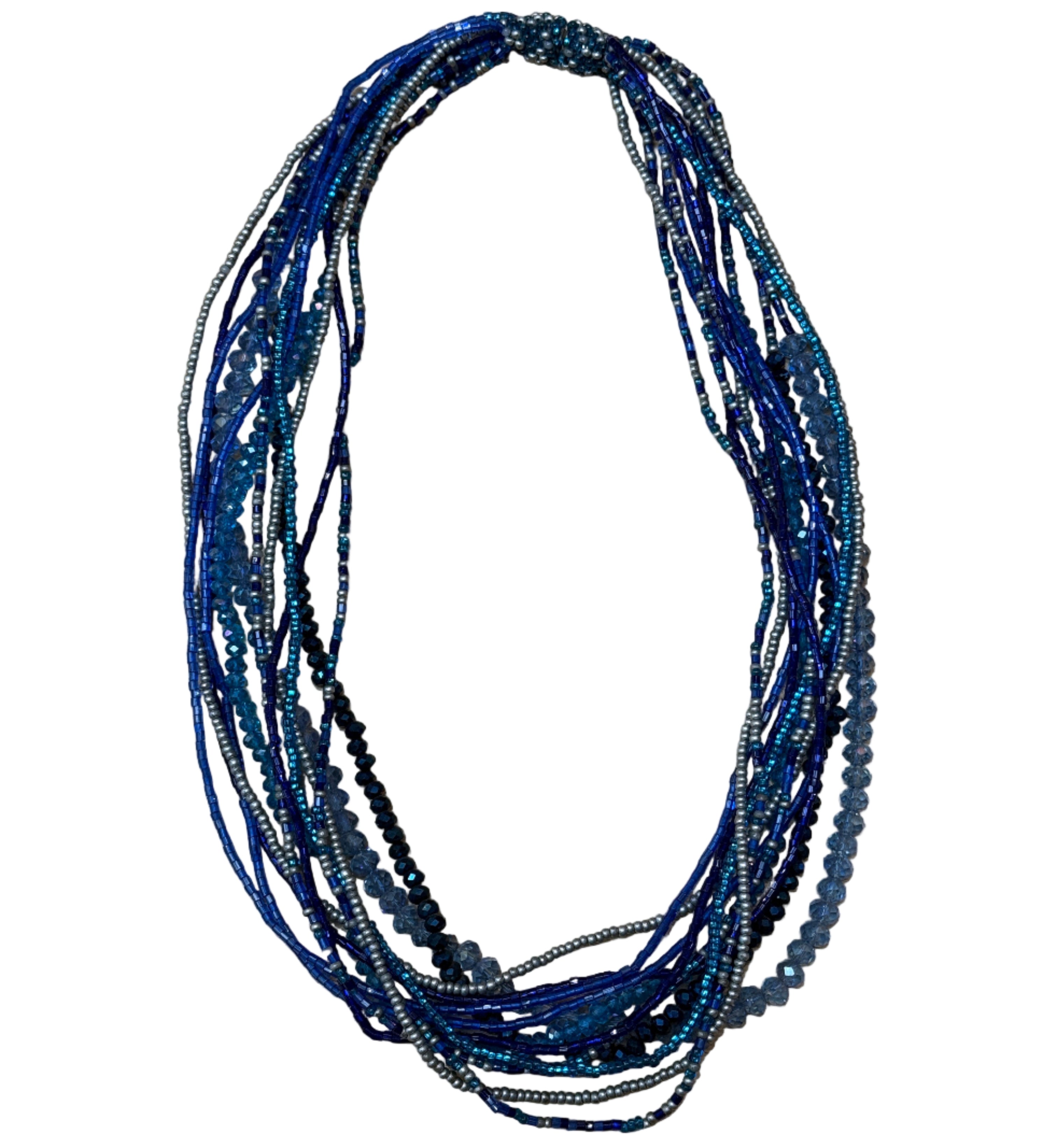 Handmade 12 Strand Deep Blues Beaded Necklace Guatemala